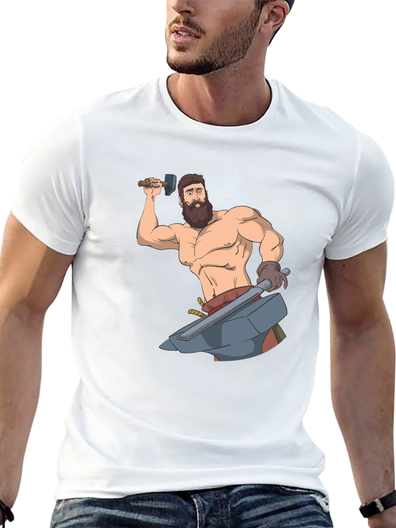 Black Blacksmith Cartoon Graphic T-Shirt view 13