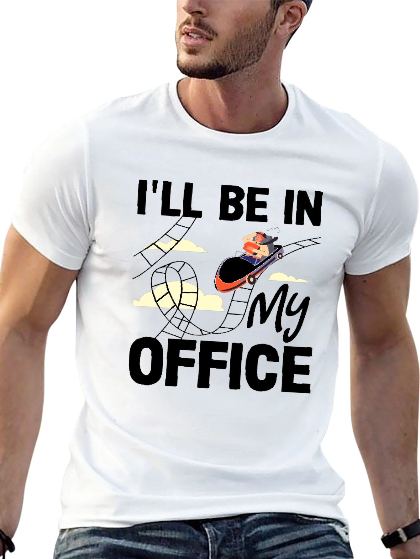 Black Roller Coaster Office T-Shirt - Thrill Ride Work Tee view 13