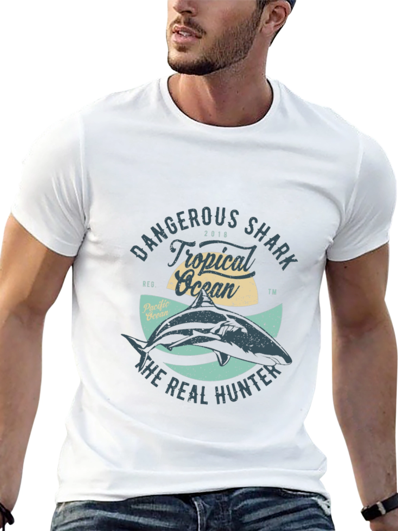 Black Dangerous Shark Graphic Tee - Tropical Ocean view 13
