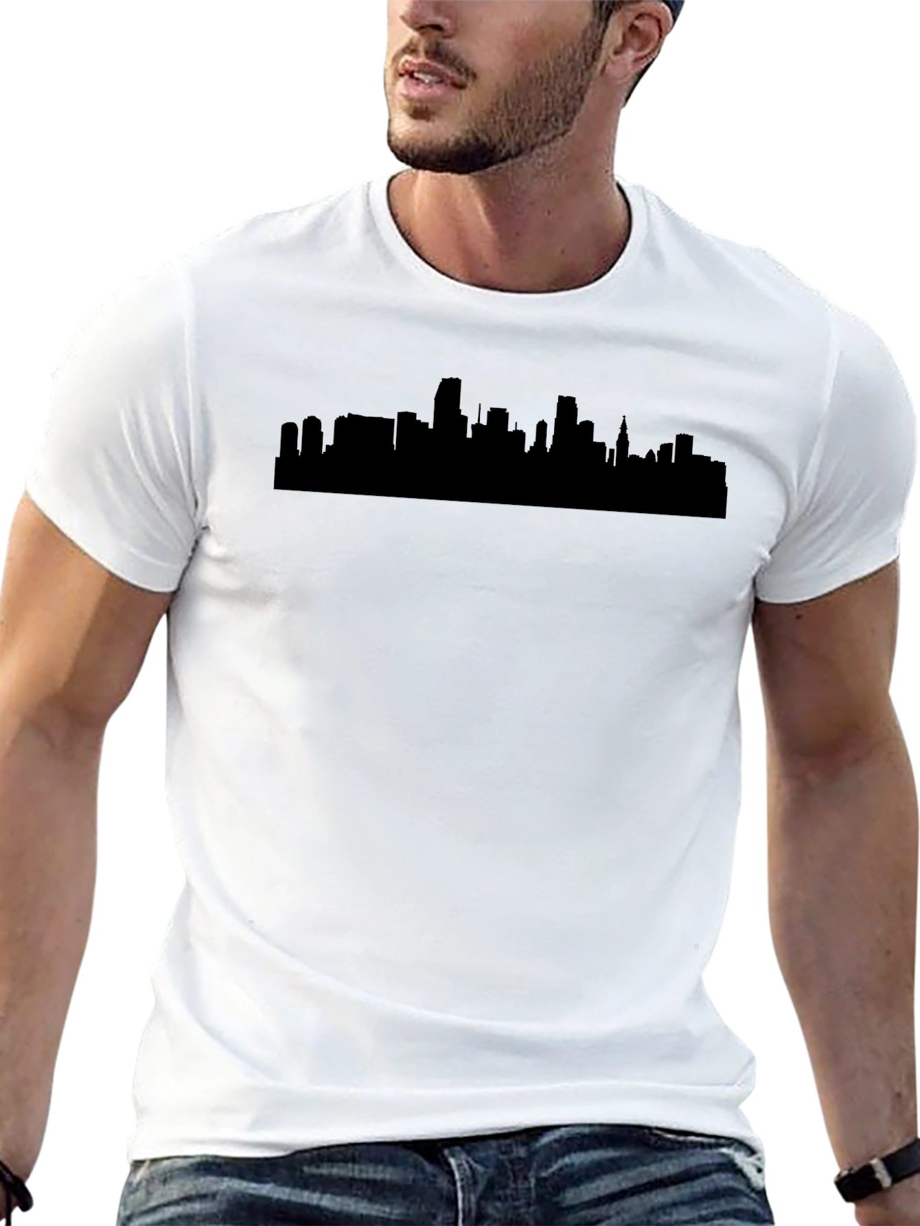 Black City Skyline Graphic Tee - Modern Black T-Shirt view 13