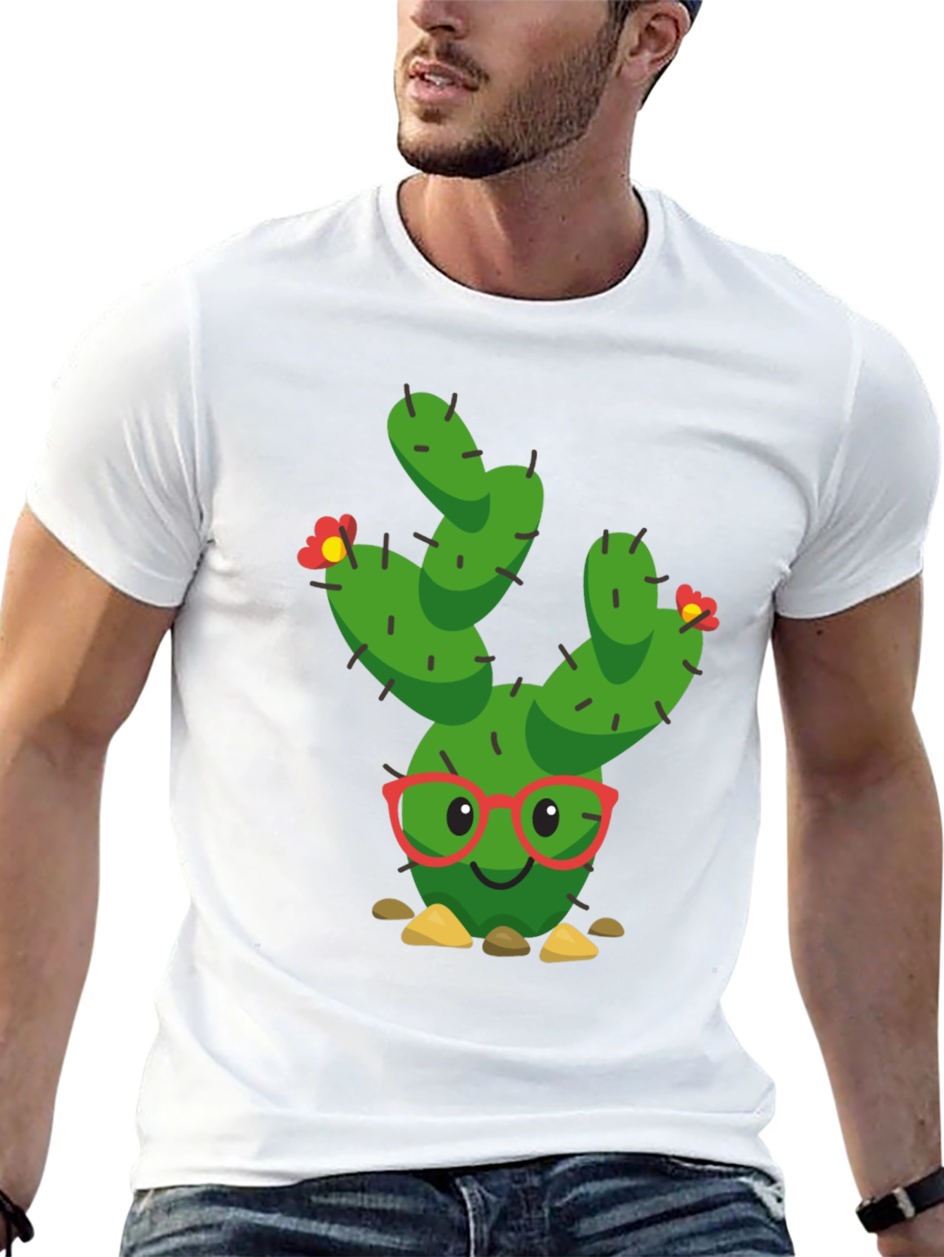 Black Funny Cactus Graphic Tee - Black Cotton T-Shirt view 13