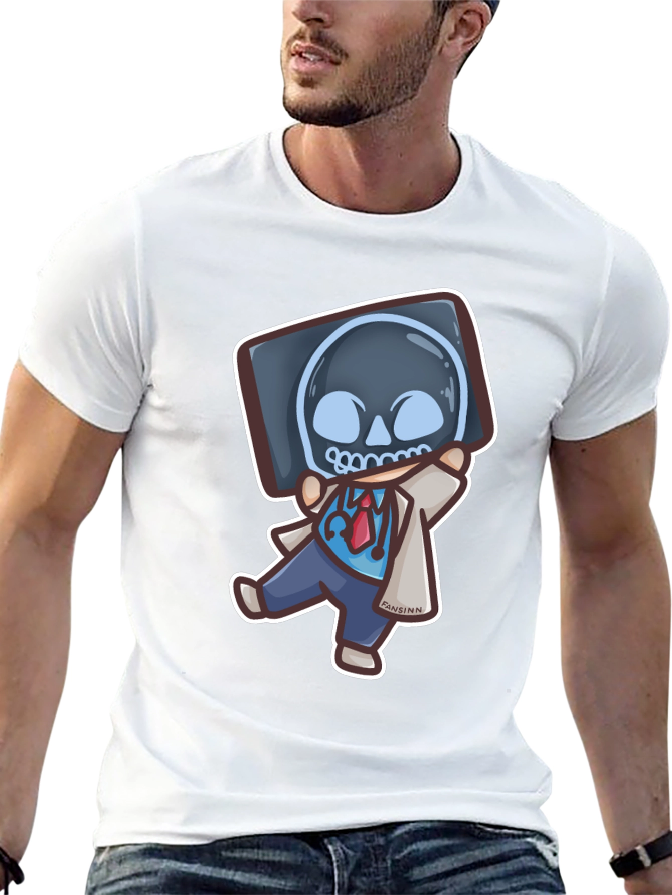 Black Funny Doctor X-Ray Skull T-Shirt view 13
