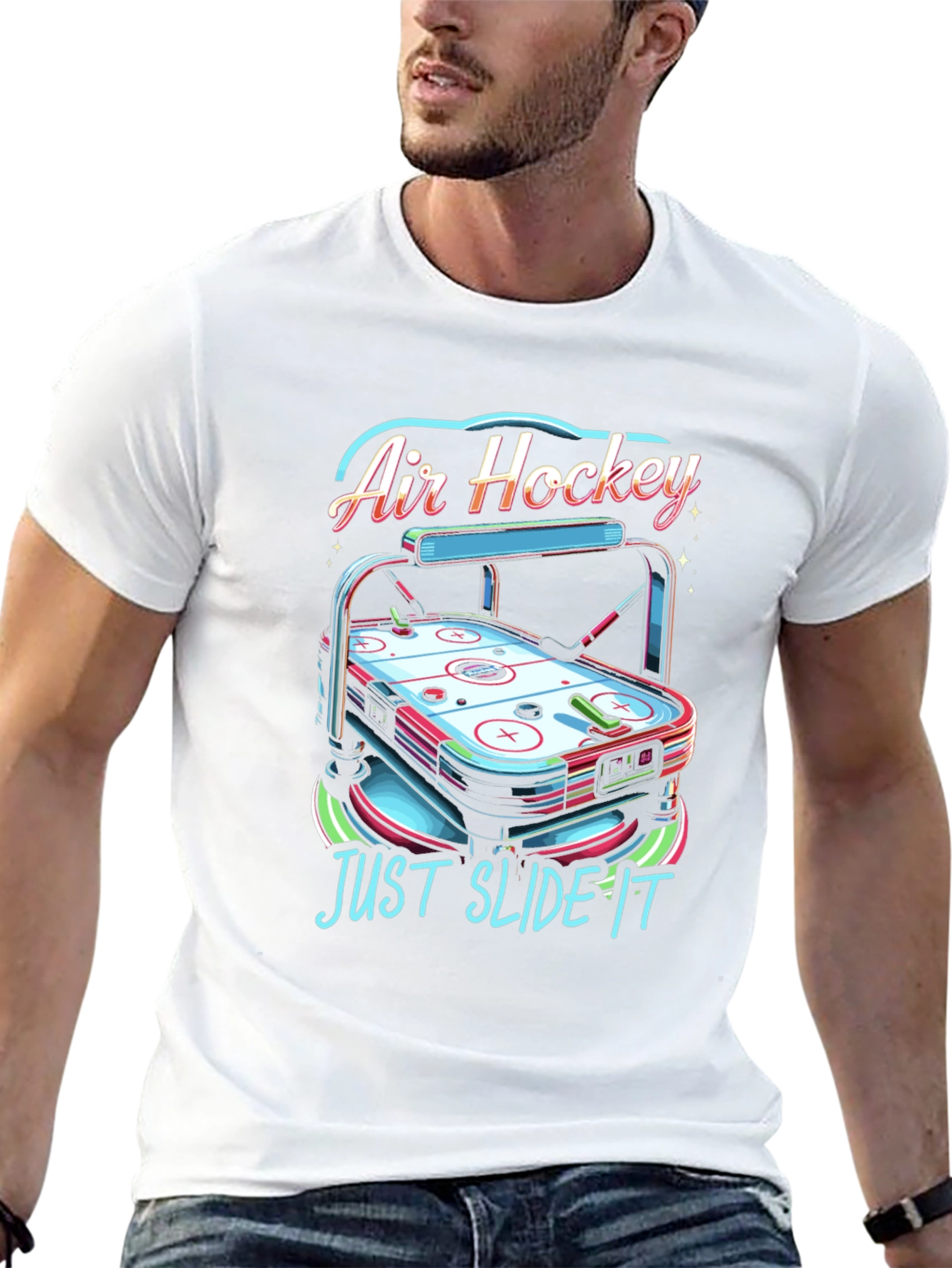 Black Air Hockey T-Shirt - "Just Slide It" Graphic Tee view 13