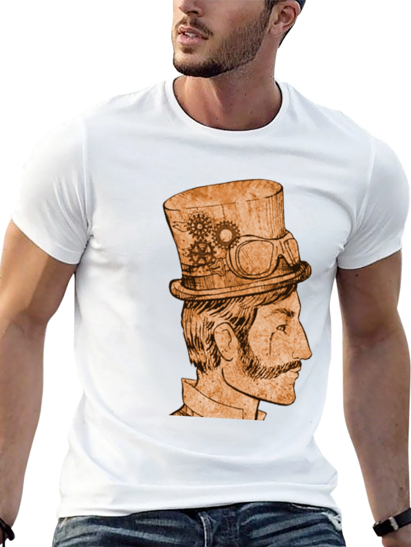 Black Steampunk Gentleman Graphic Tee - Black Cotton view 13
