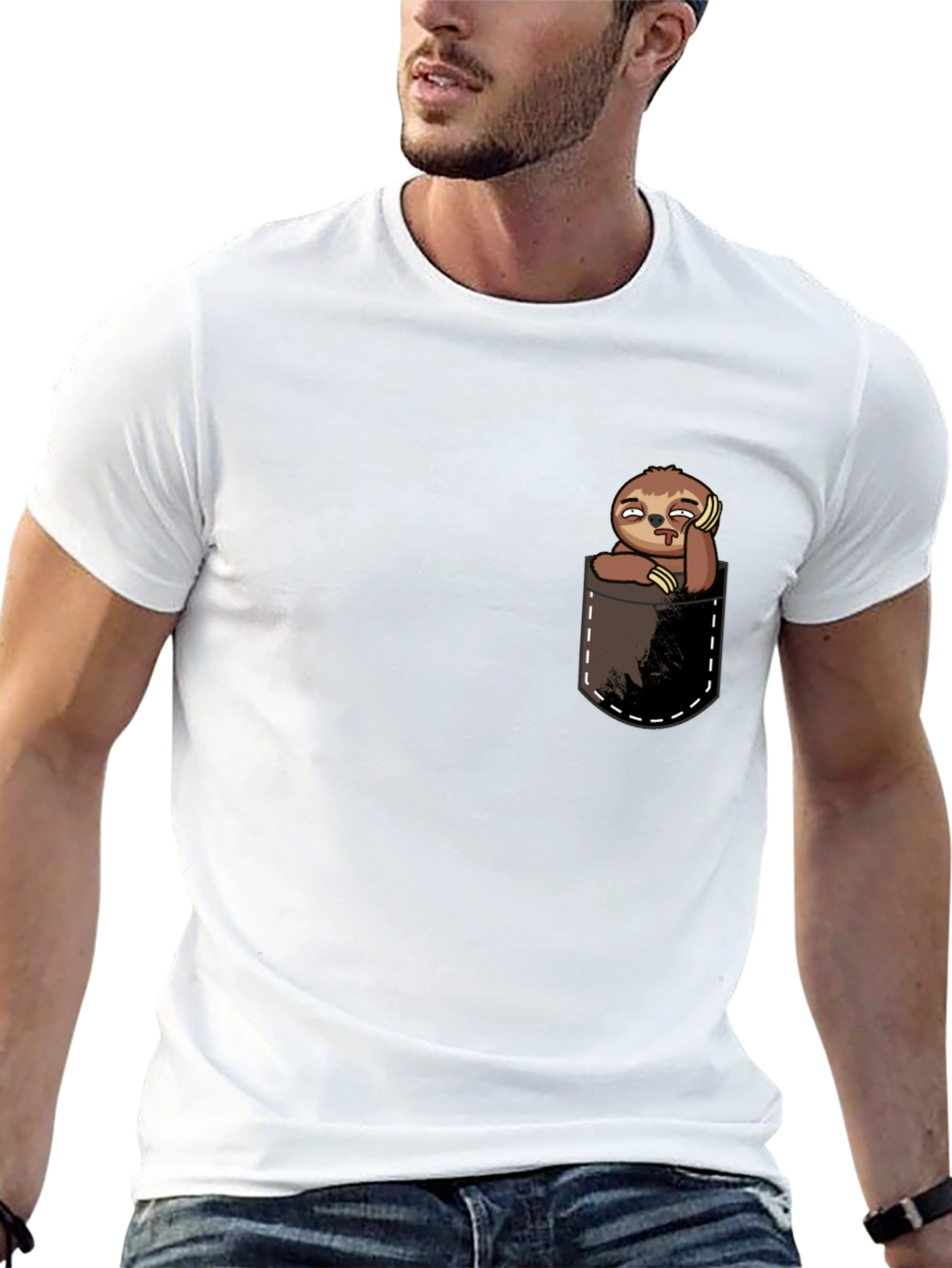 Black Sloth in Pocket Tee - Funny Graphic T-Shirt view 13