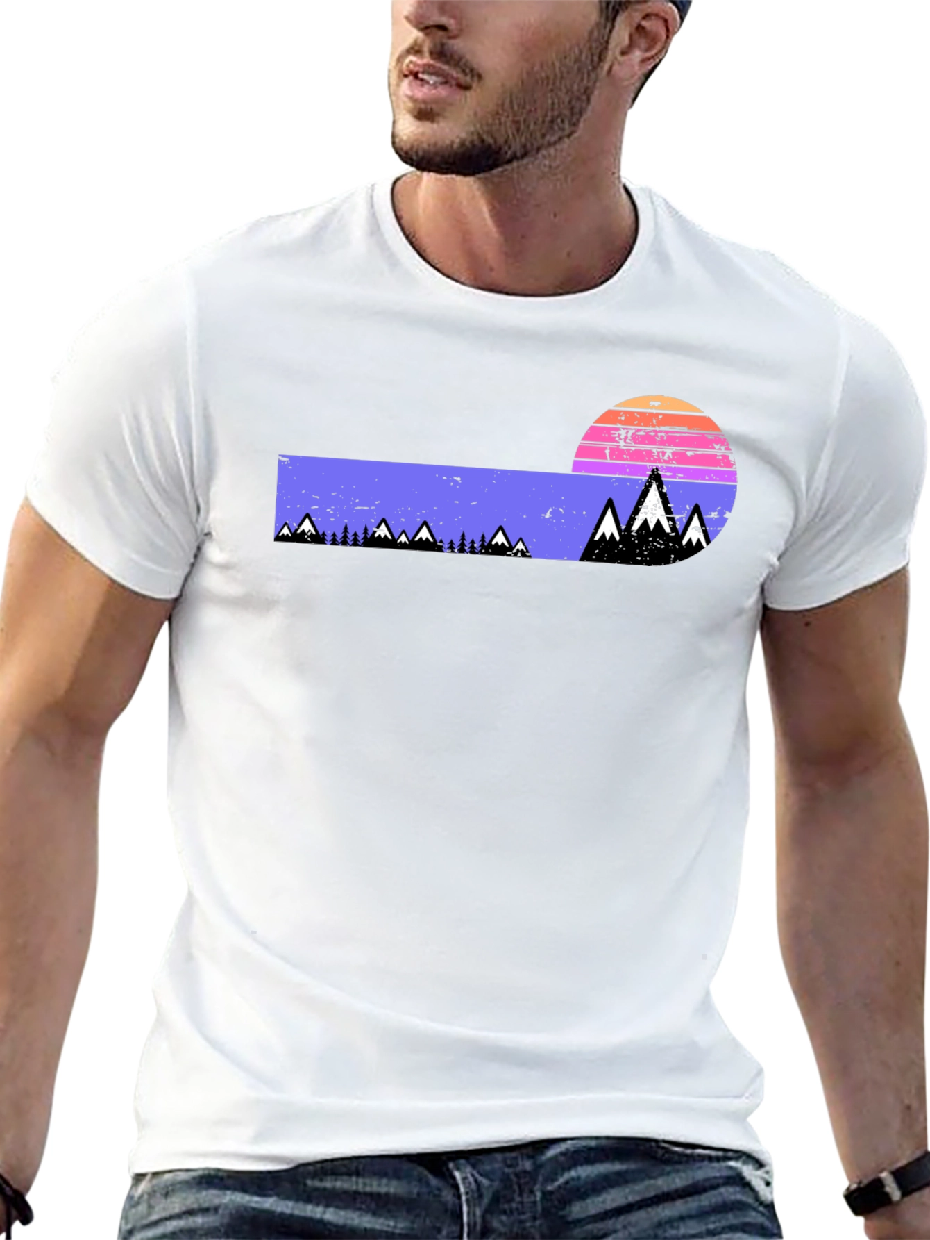 Black Retro Mountain Sunset Graphic Tee view 13