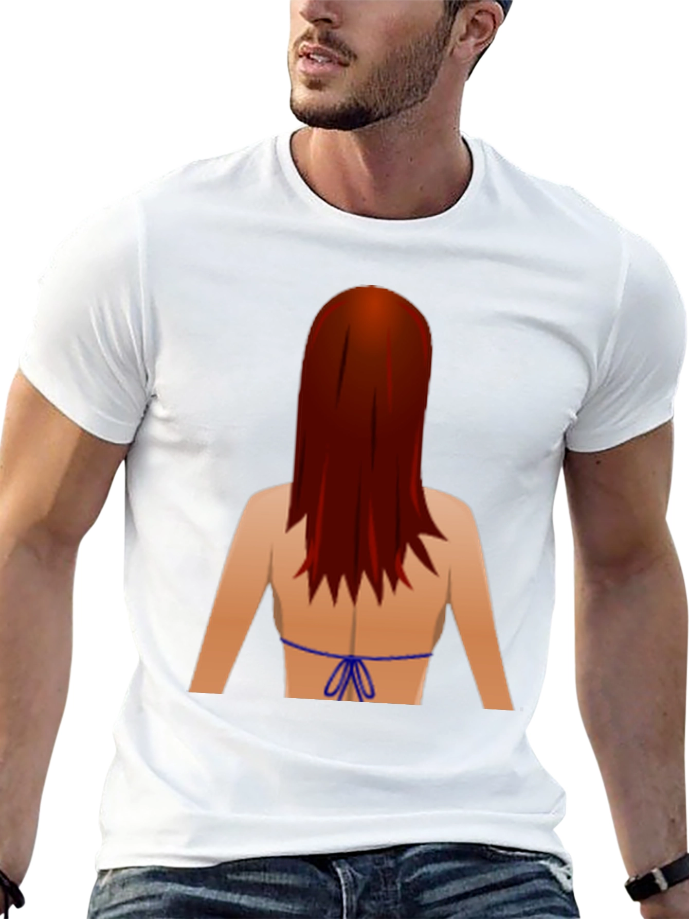 Black Novelty Graphic T-Shirt: Back View Bikini Redhead view 13