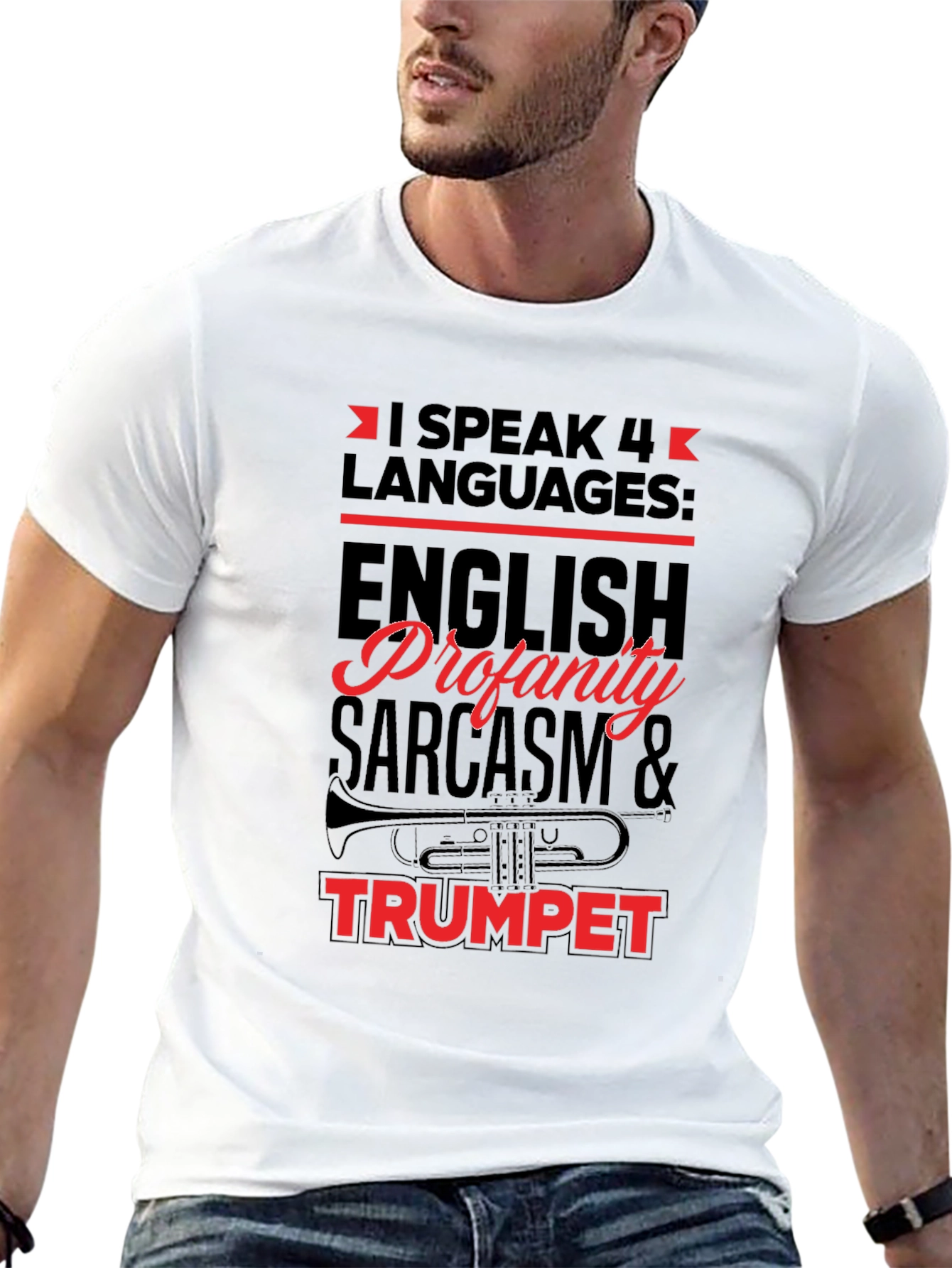 Black I Speak 4 Languages Trumpet Black T-Shirt view 13