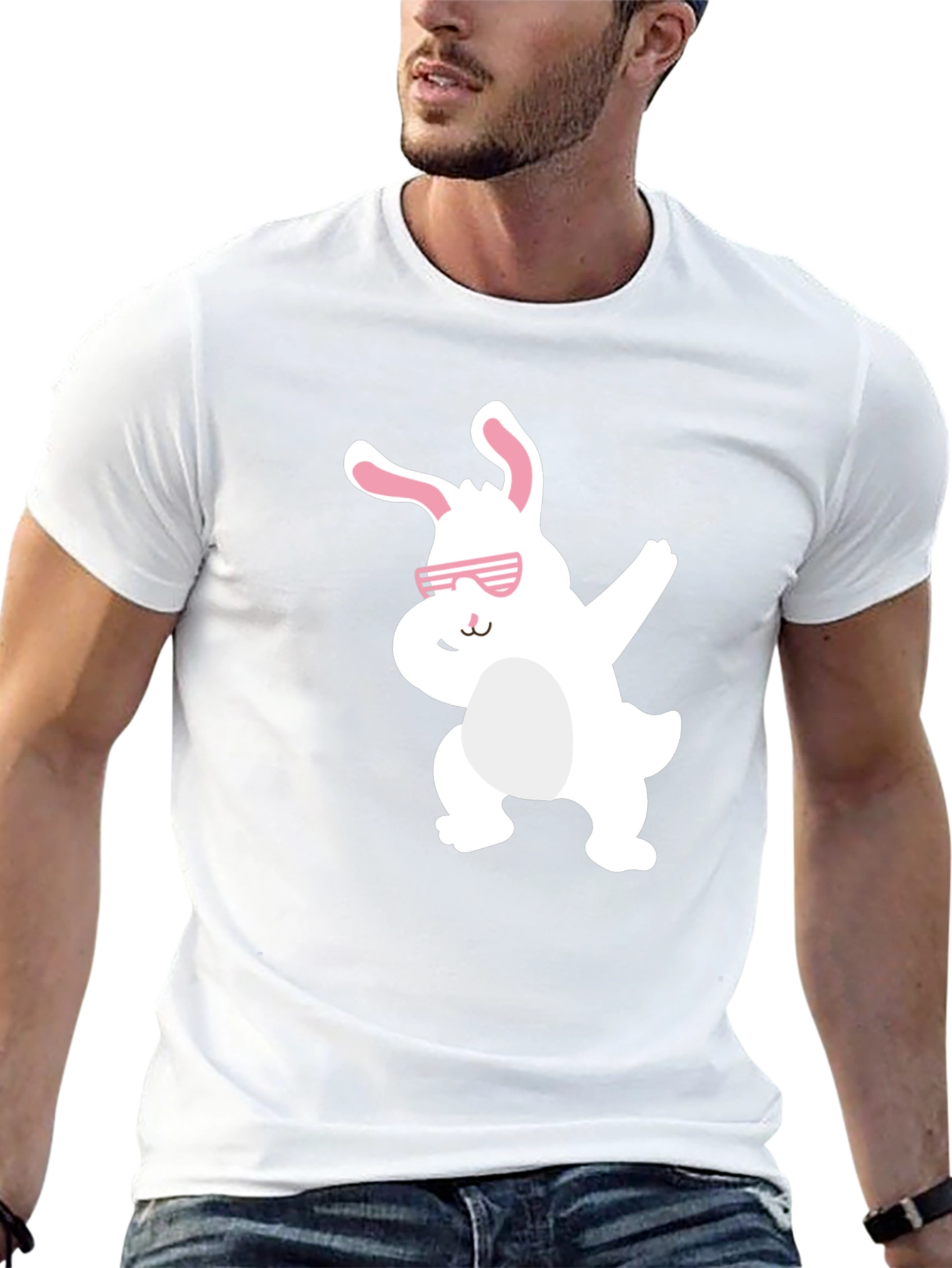 Black Funny Easter Bunny Dabbing Black T-Shirt view 13