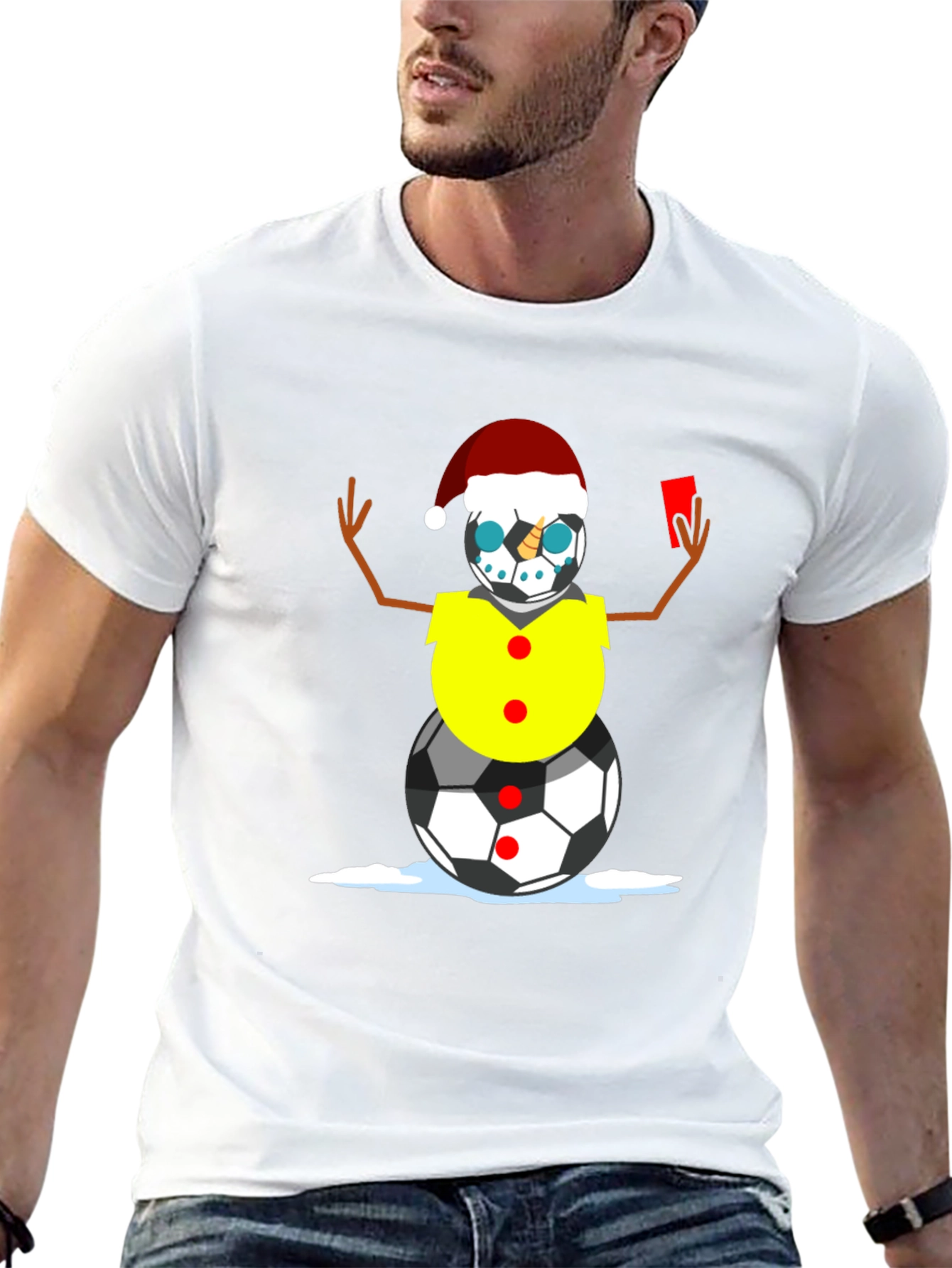 Black Soccer Snowman Christmas T-Shirt view 13