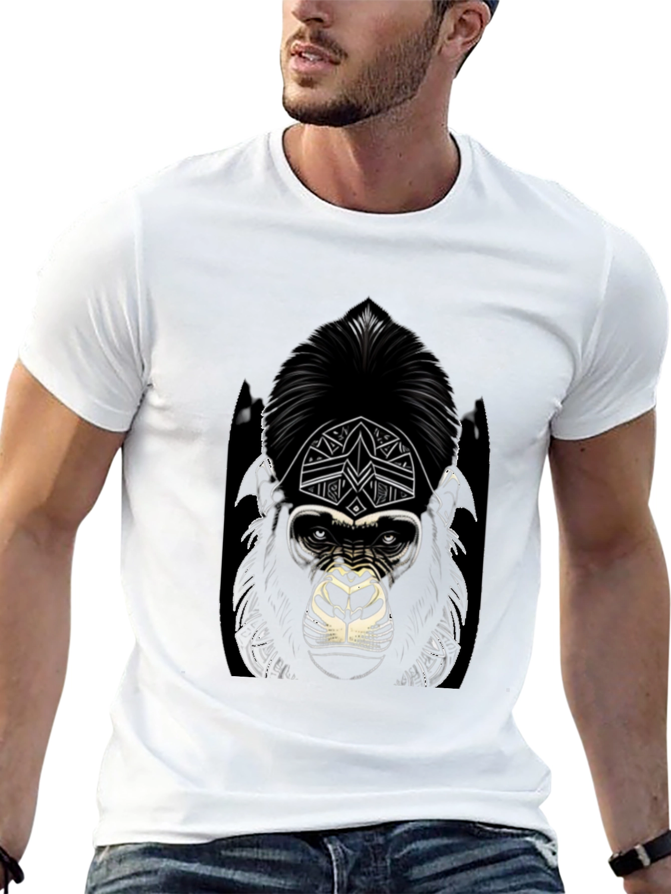 Black Graphic Gorilla Tee - Tribal Design view 13