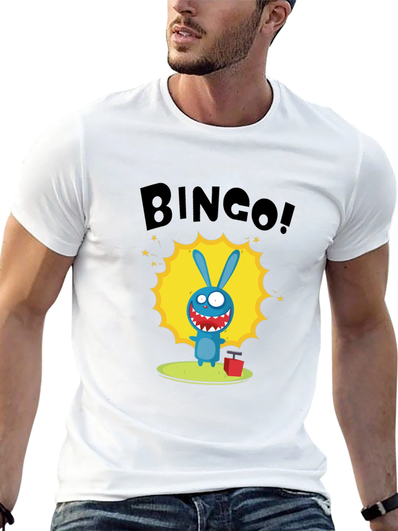 Black Bingo! Cartoon Bunny Graphic Print Black T-Shirt view 13