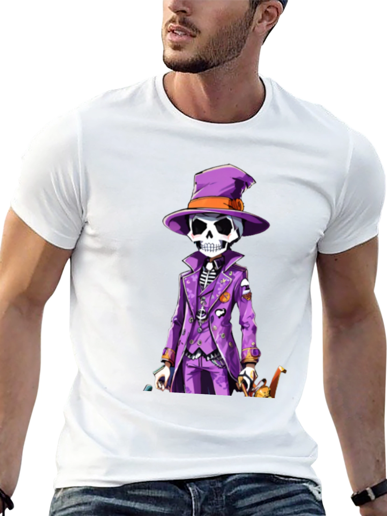 Black Skeleton in Purple Suit T-Shirt view 13
