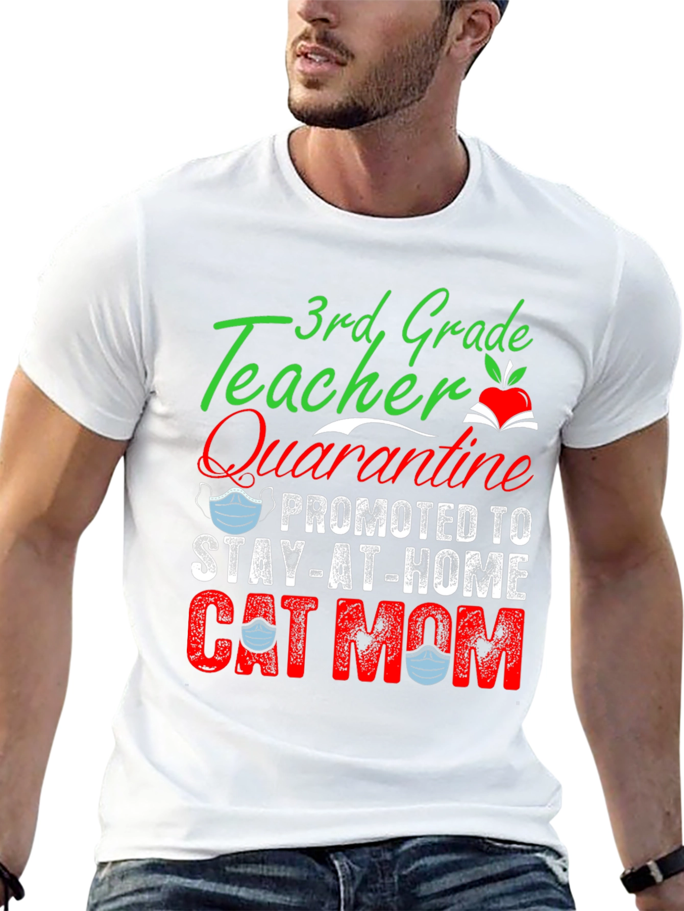 Black 3rd Grade Teacher Quarantine Cat Mom T-Shirt view 13
