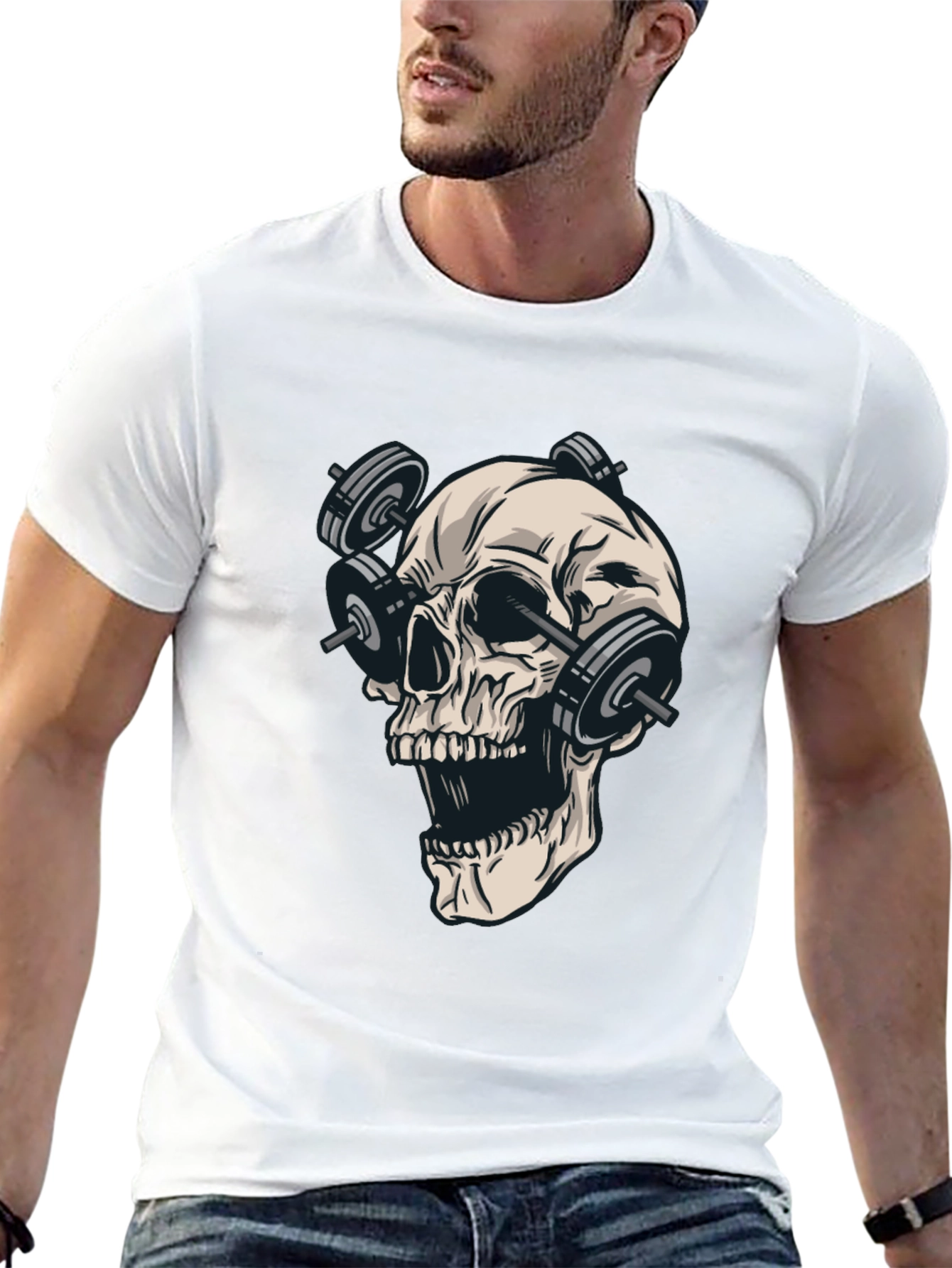 Black Skull Weights Black T-Shirt - Gym Lover view 13