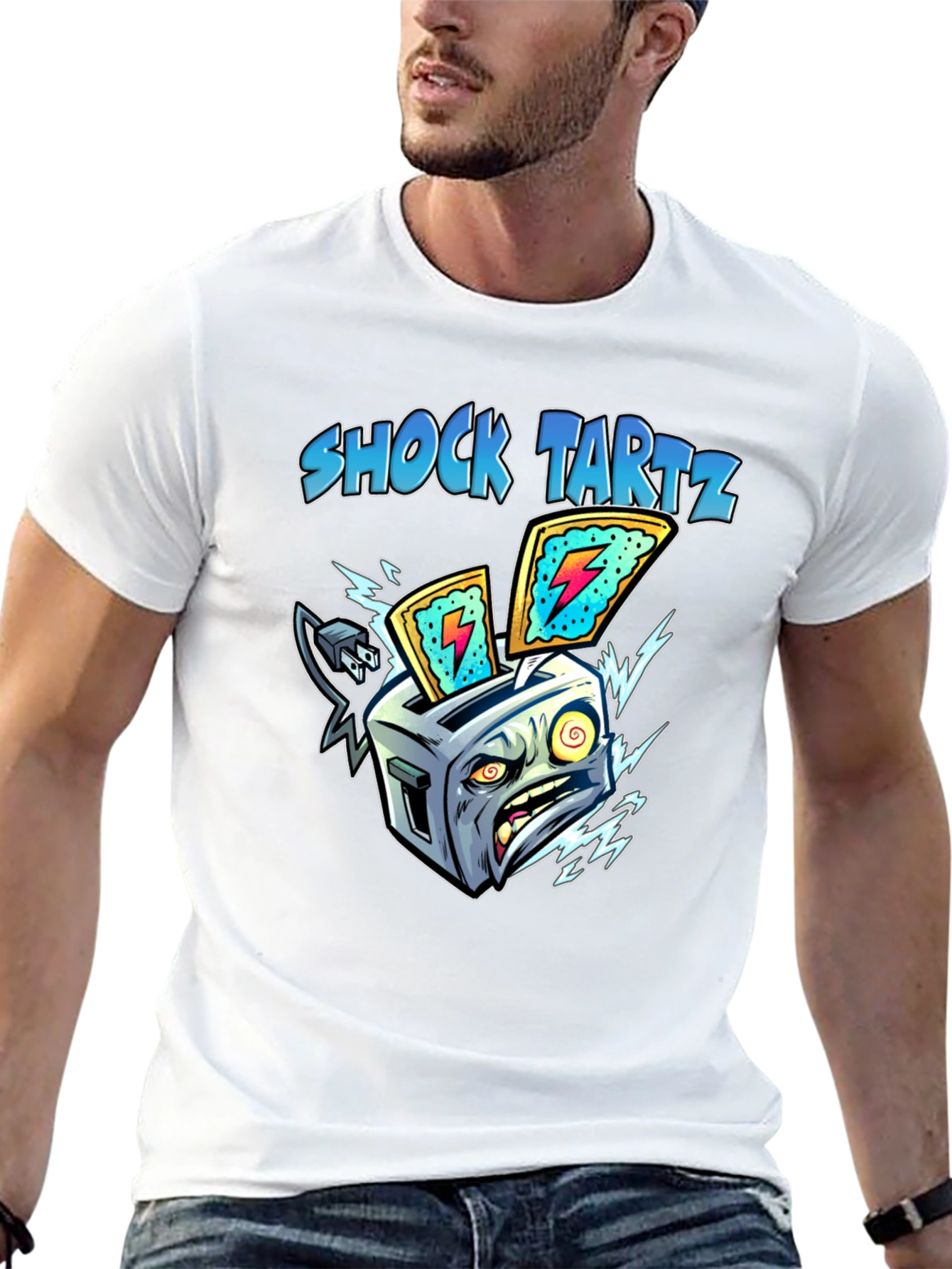 Black Shock Tartz Graphic T-Shirt - Electrifying Toaster Design view 13