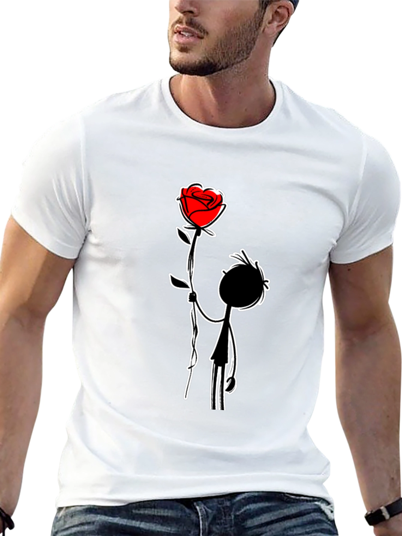 Black Romantic Rose Graphic Tee - Men's Black T-Shirt view 13