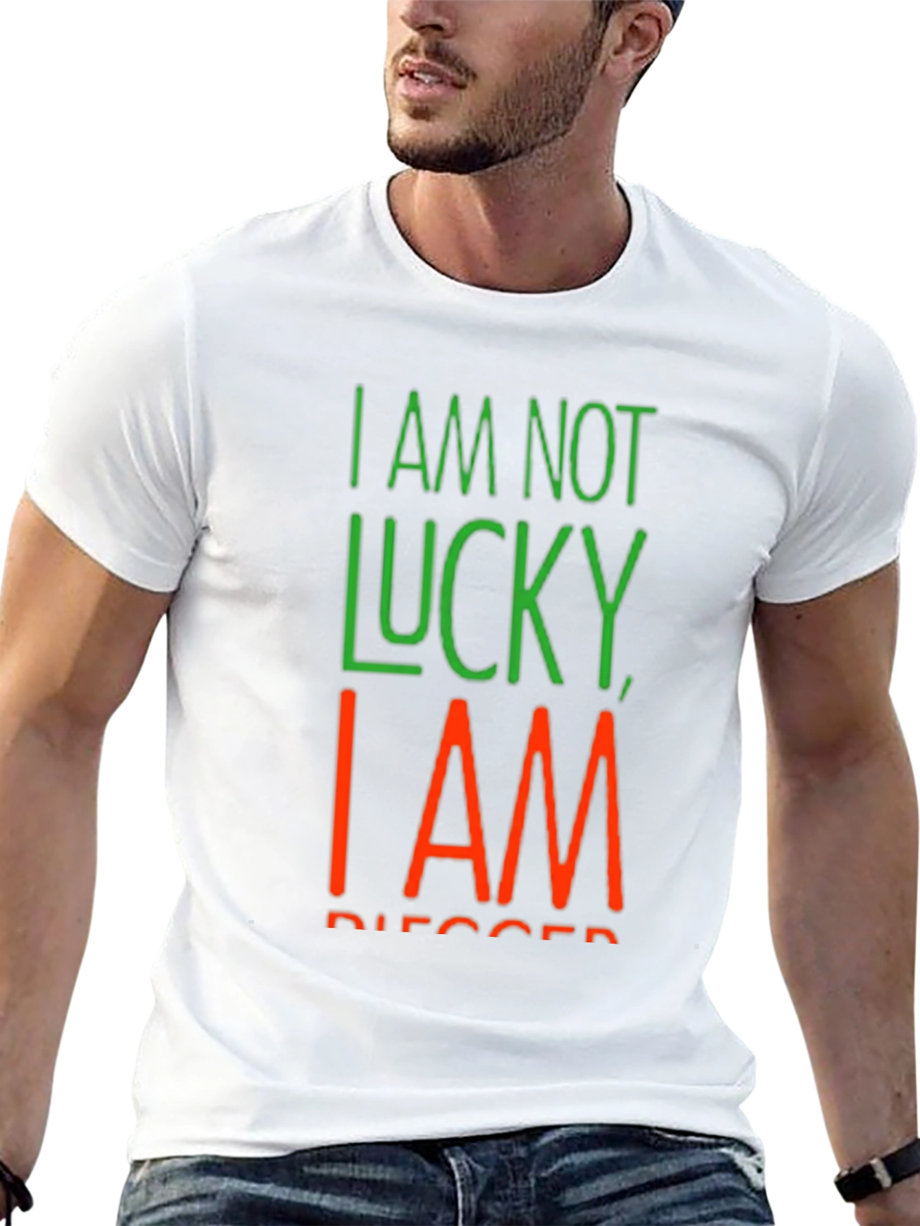 Black I Am Not Lucky, I Am Blessed Black T-Shirt view 13