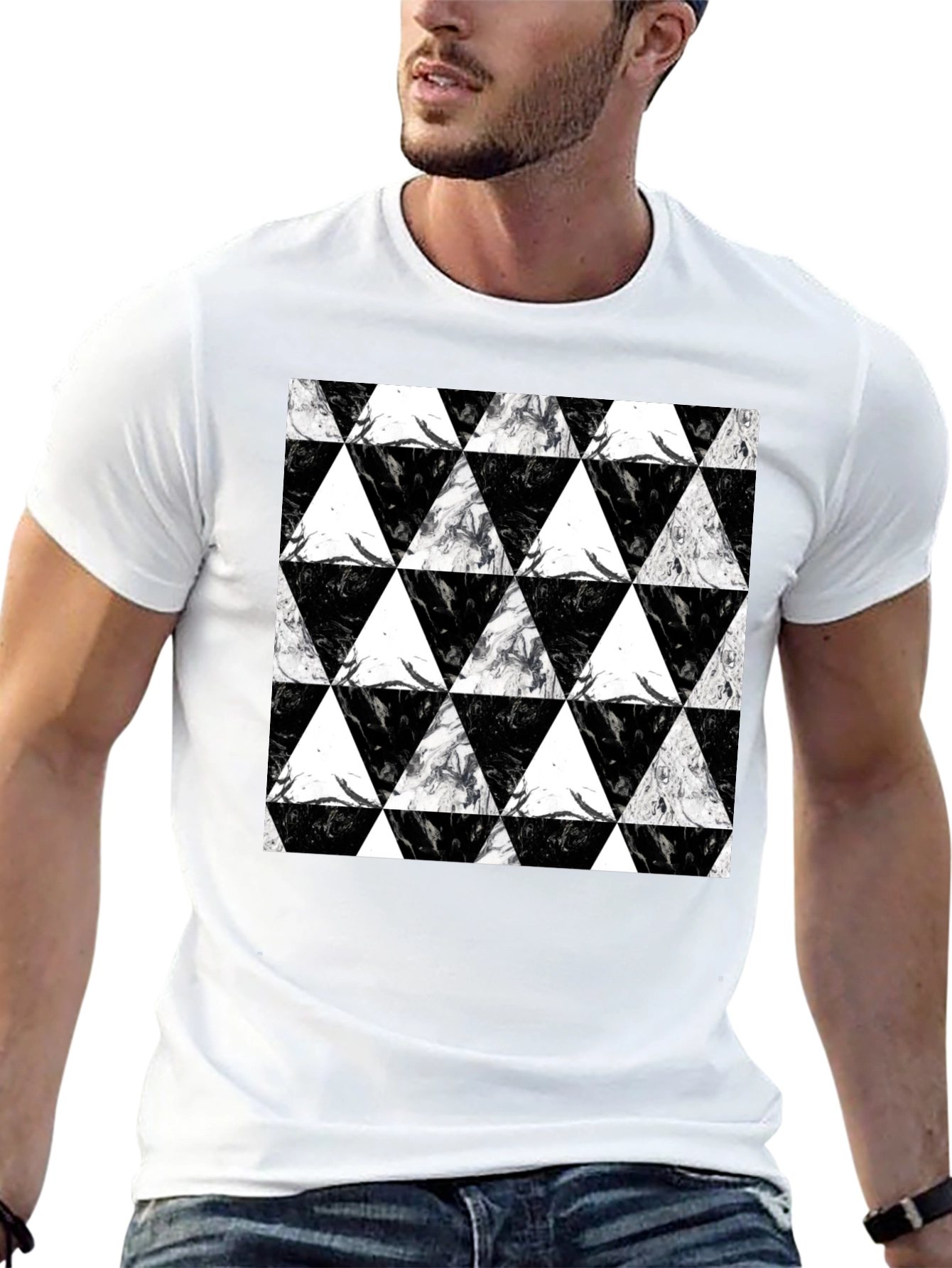 Black Black Triangle Pattern Graphic Tee view 13