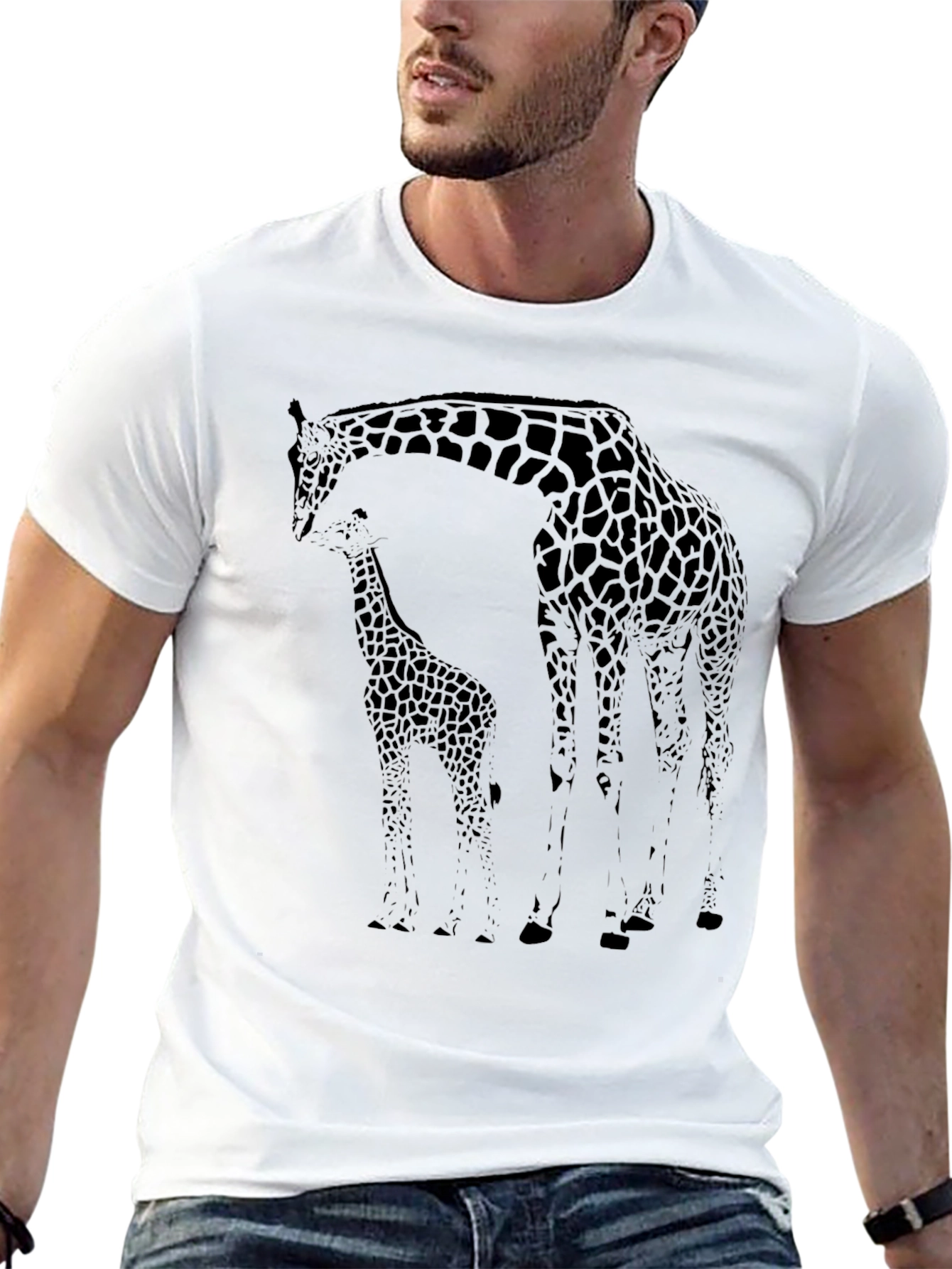 Black Giraffe Graphic Print Tee - Casual Black T-Shirt view 13