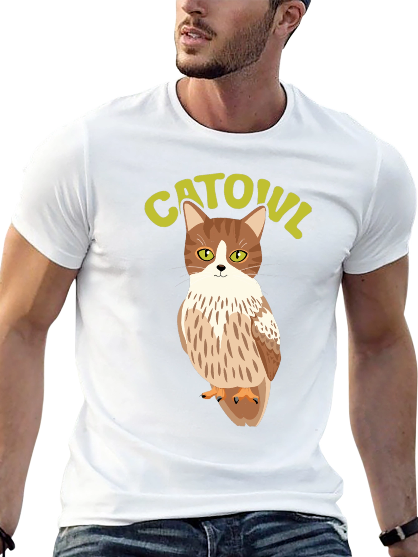 Black CATOUL T-Shirt - Cat Owl Hybrid Graphic Tee view 13