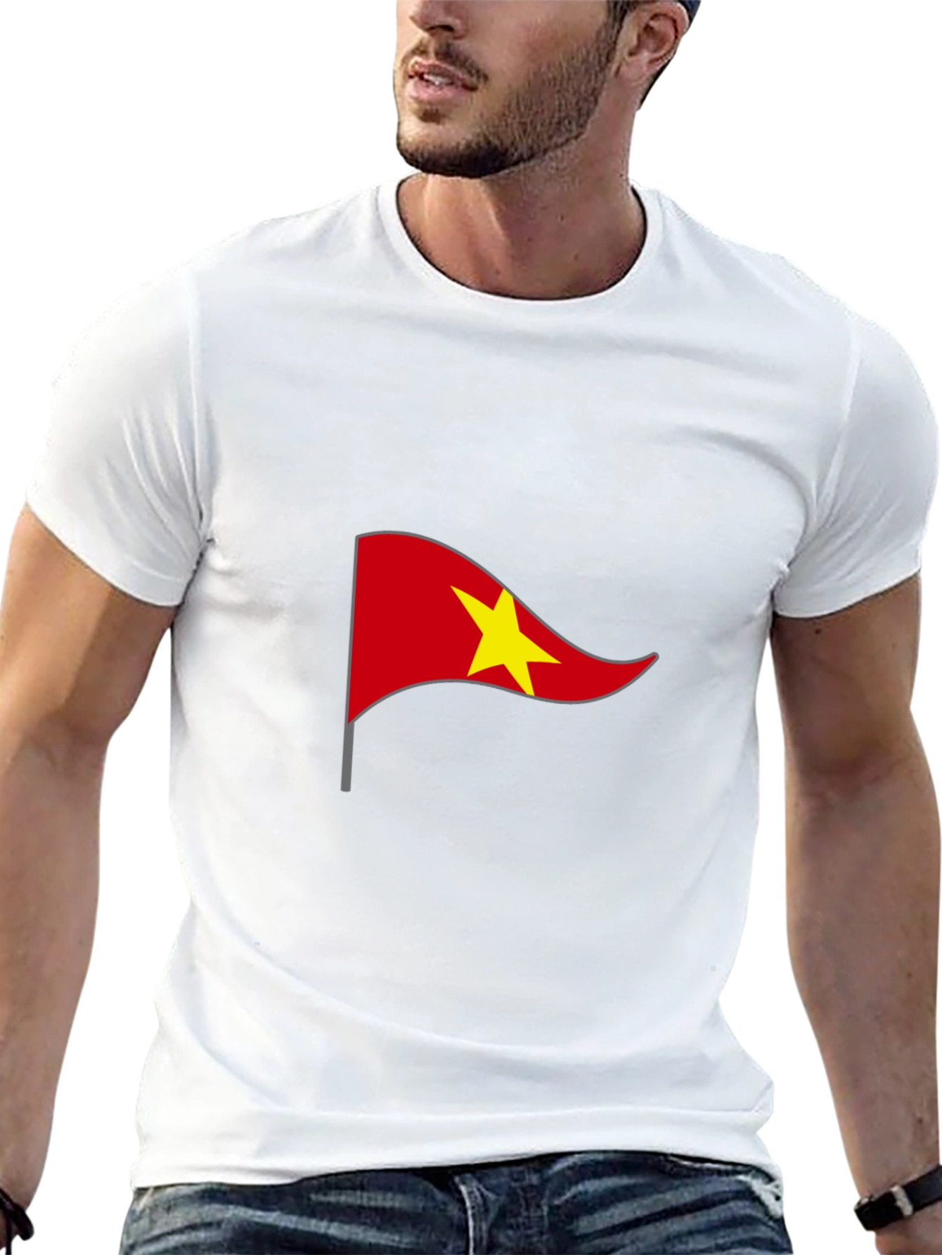 Black Vietnam Flag Graphic Tee - Black Casual T-Shirt view 13