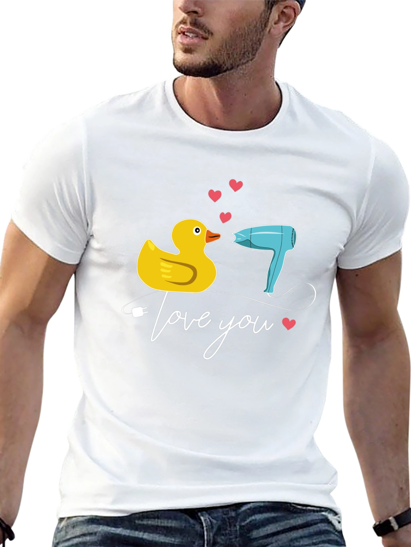 Black Duck & Hair Dryer 'Love You' Black T-Shirt view 13