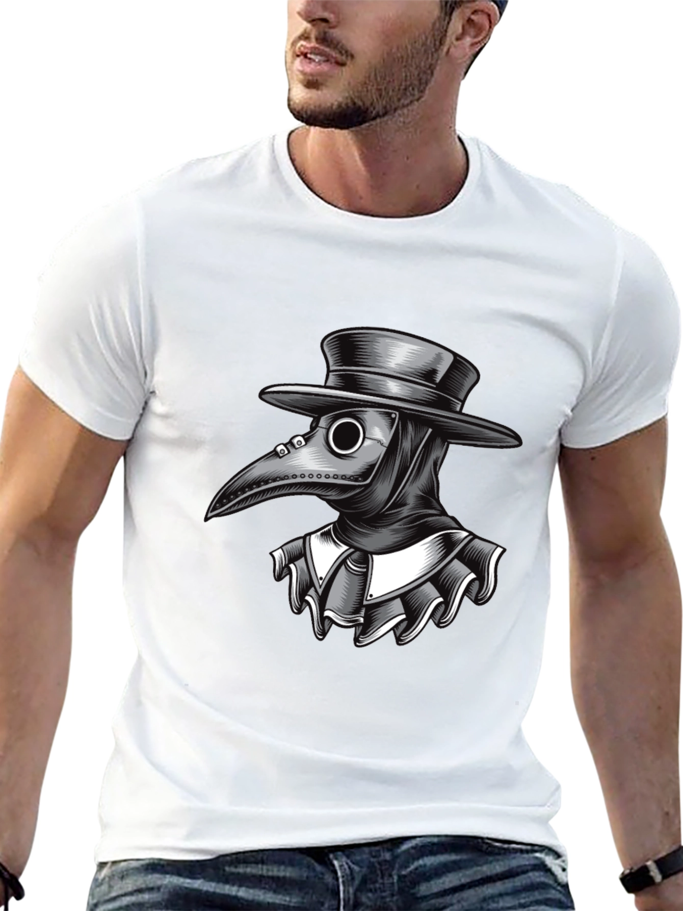Black Plague Doctor Graphic Tee - Black Cotton T-Shirt view 13