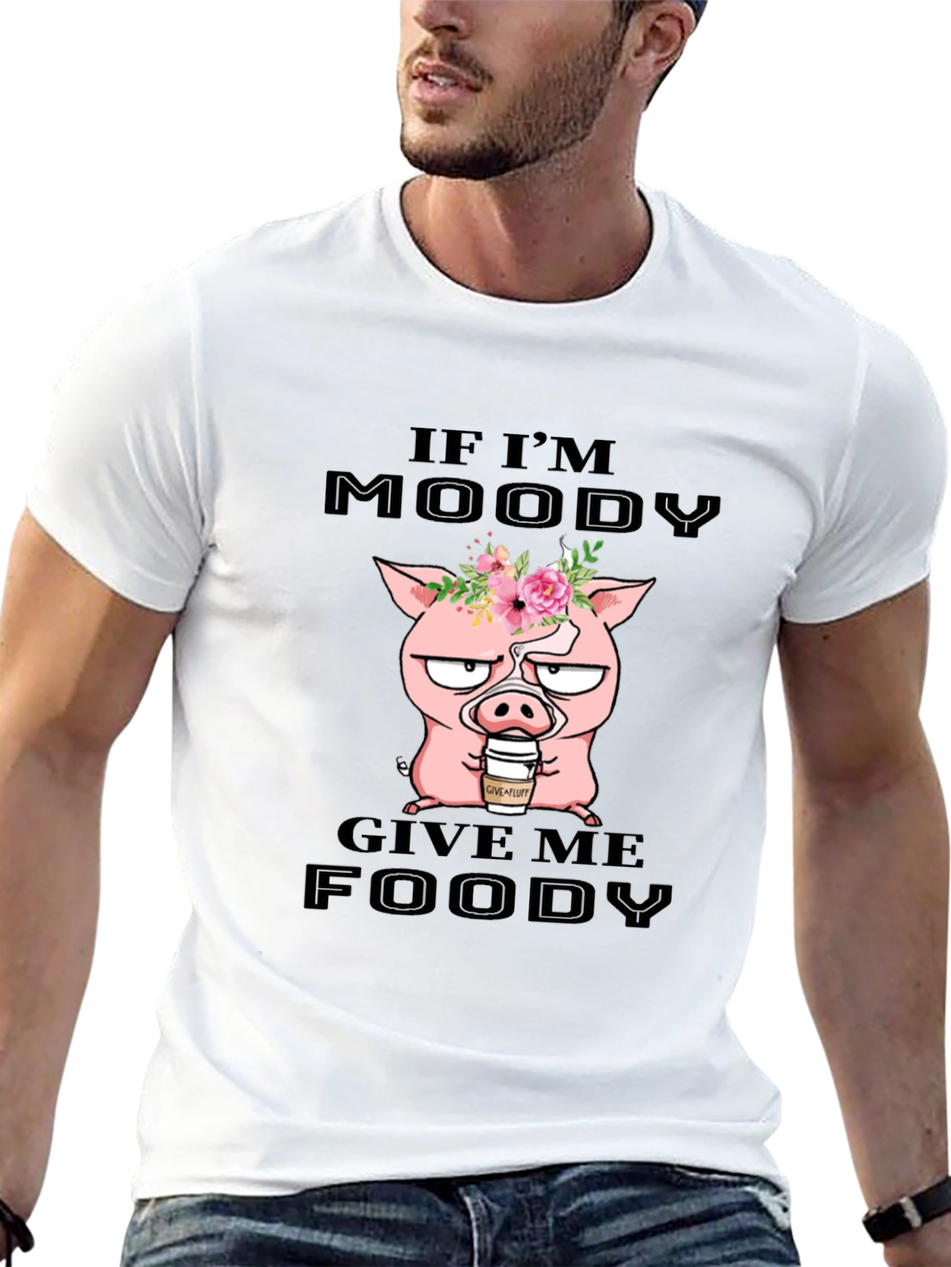 Black Moody Pig Foodie T-Shirt view 13