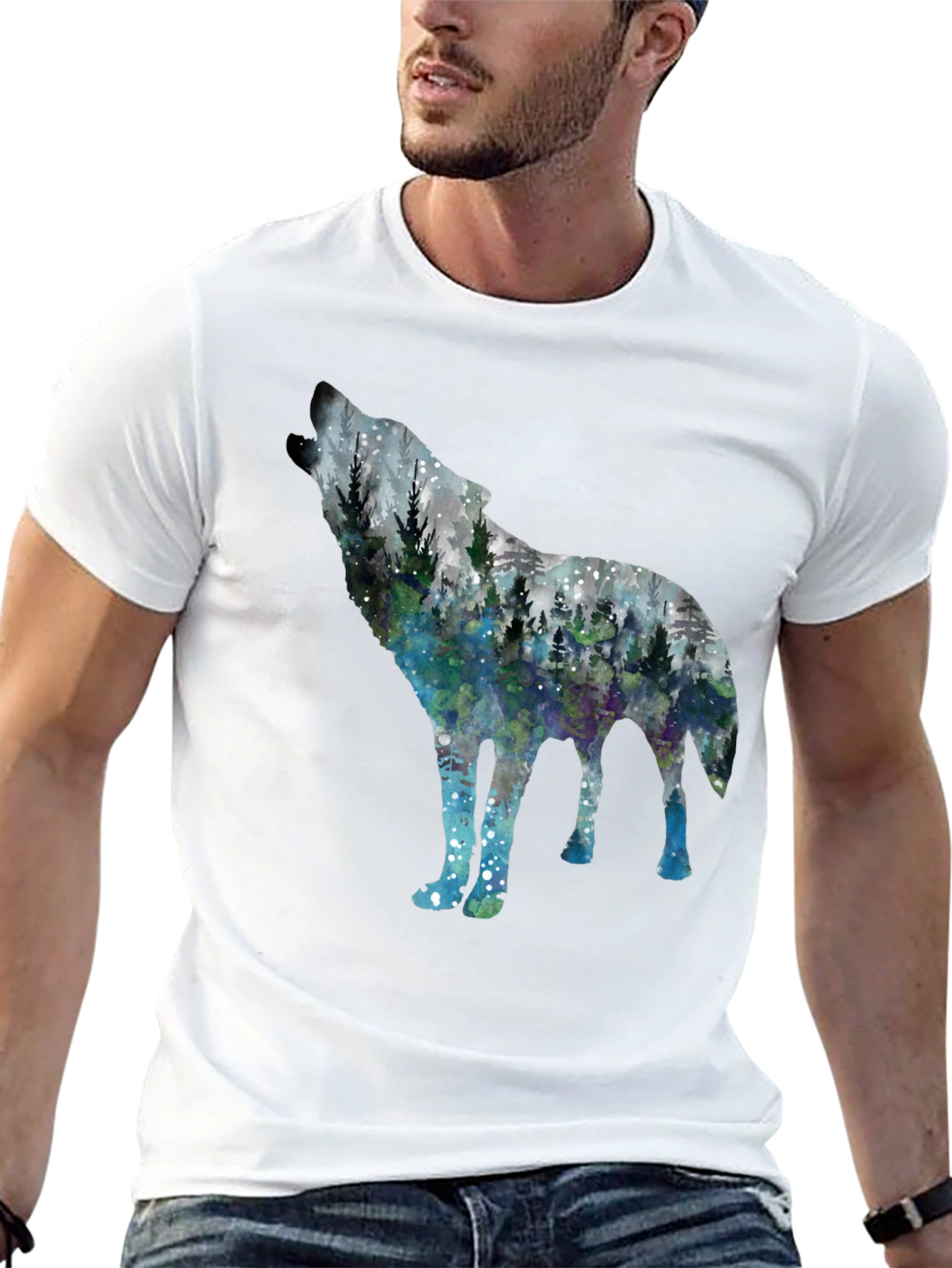 Black Wolf Forest Graphic Tee - Stylish Nature Shirt view 13