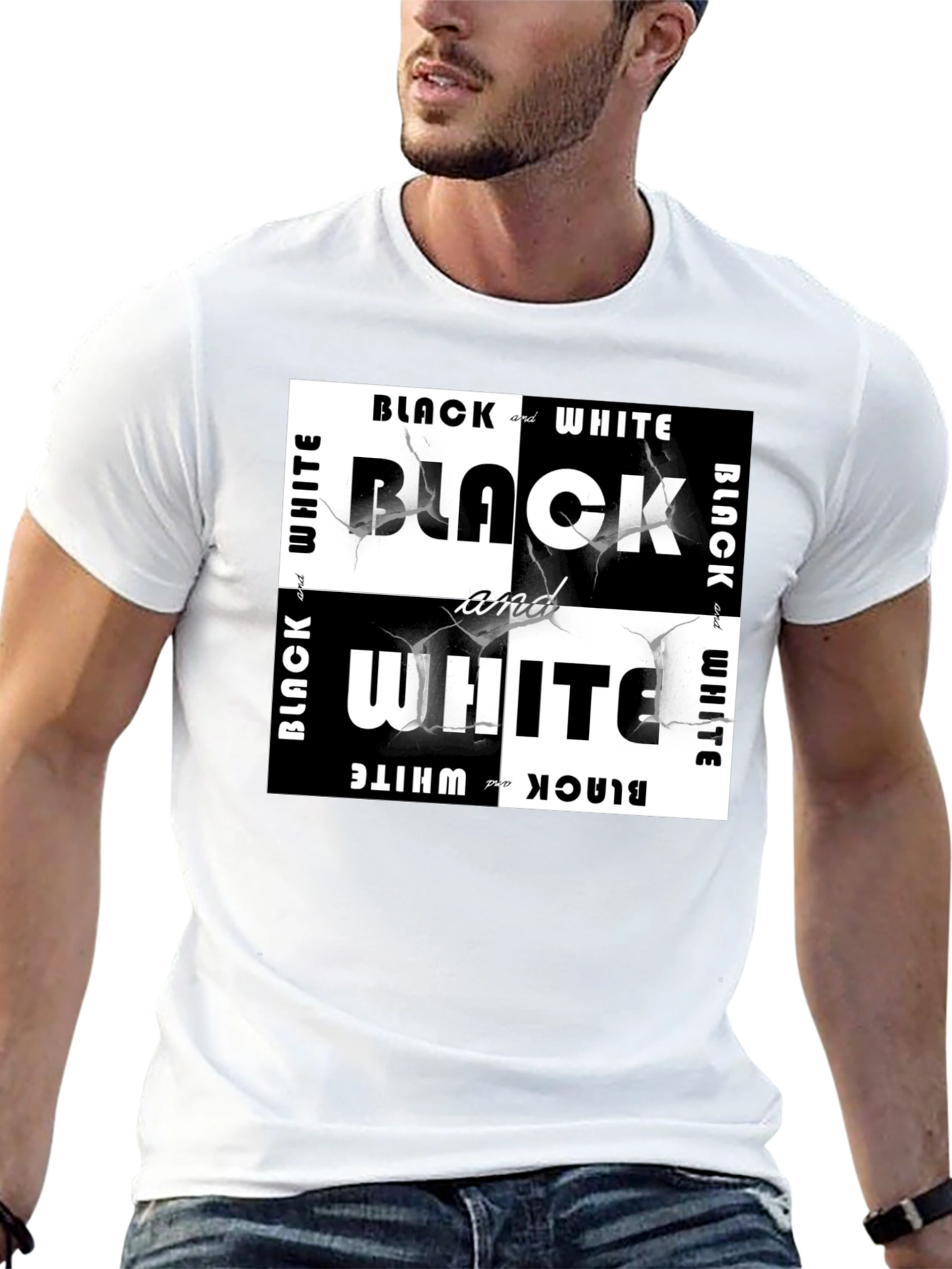 Black Black & White Graphic Tee - Modern Style view 13