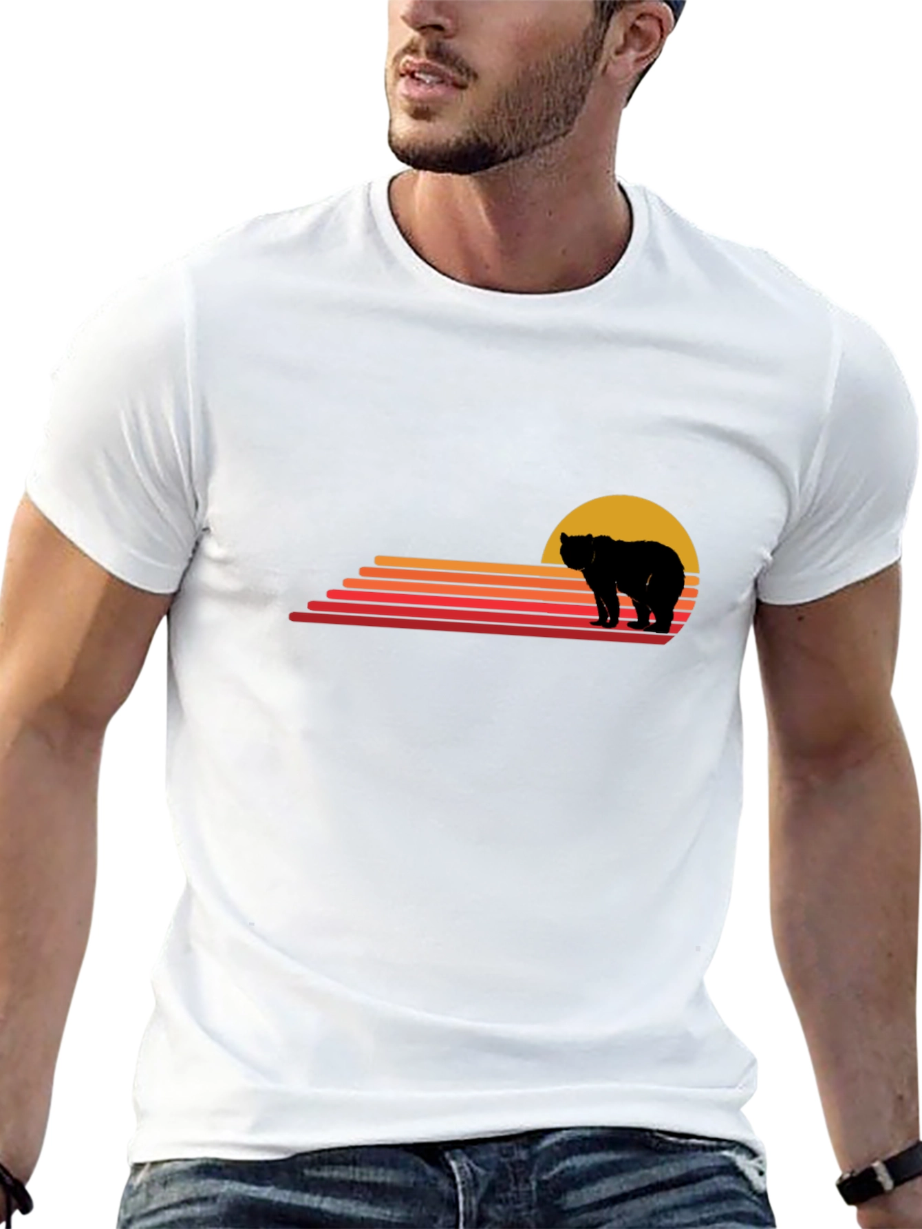 Black Retro Bear Sunset Graphic Tee view 13