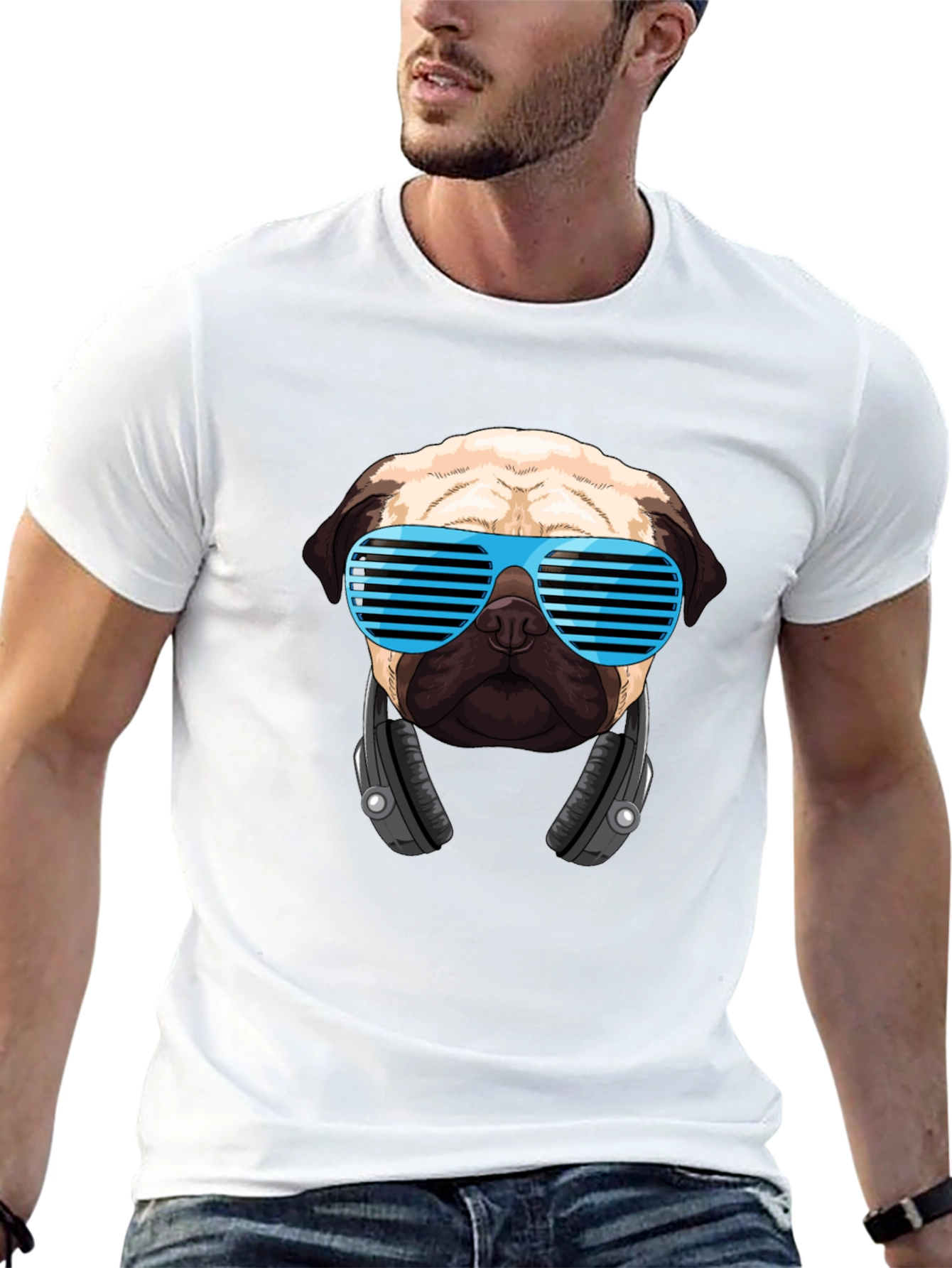 Black Cool Pug DJ Black T-Shirt view 13