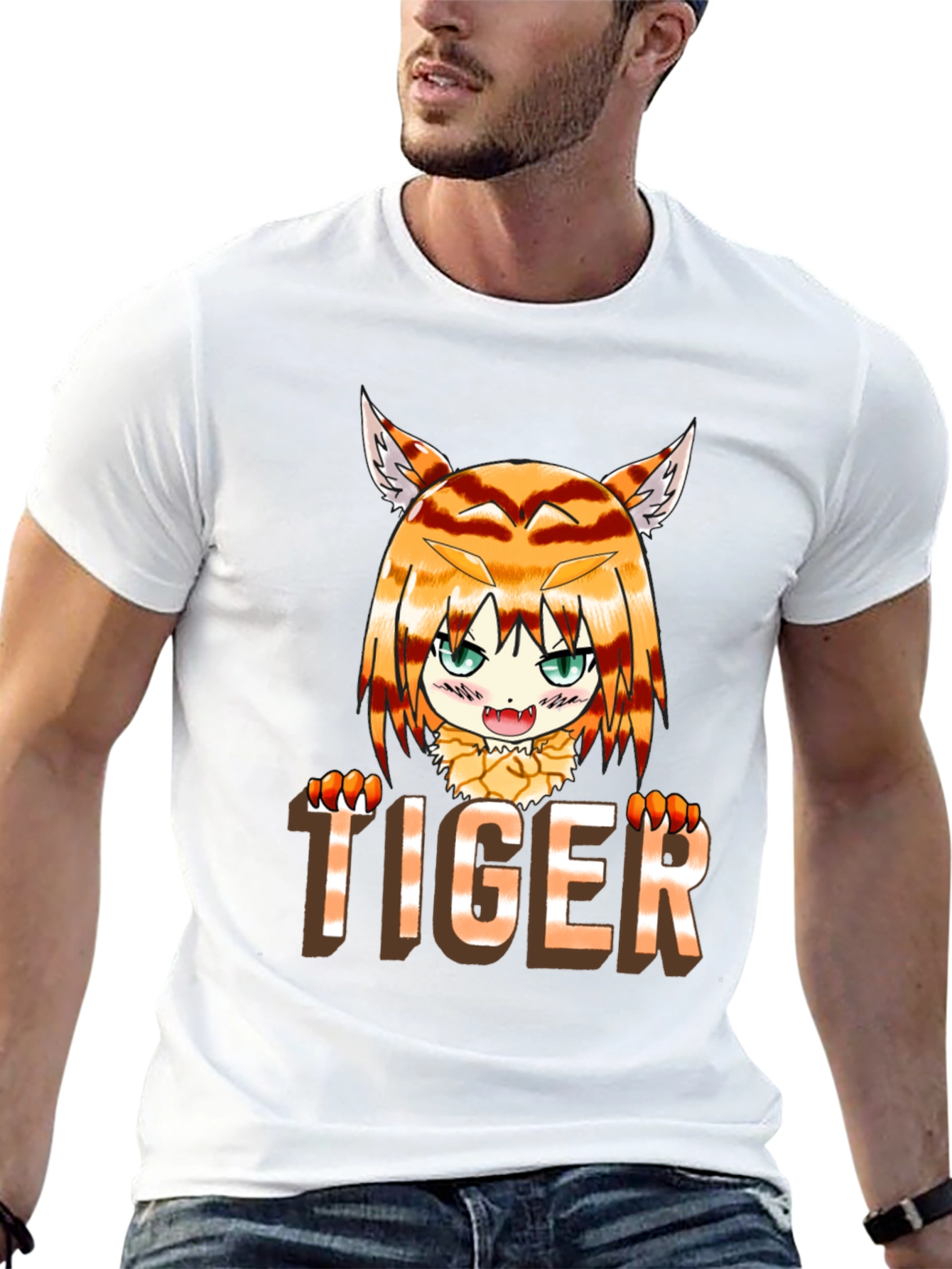 Black Anime Tiger Graphic Tee - Fun Casual Wear view 13
