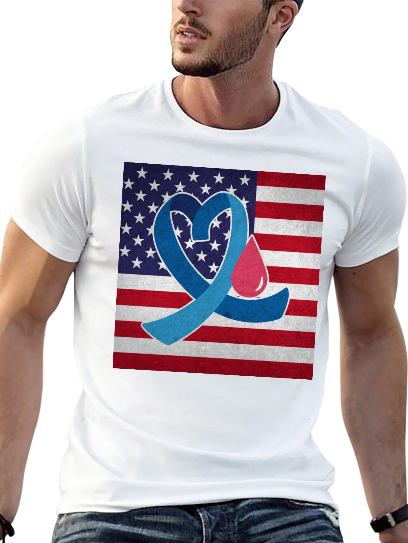 Black Diabetes Awareness USA Flag Heart T-Shirt view 13