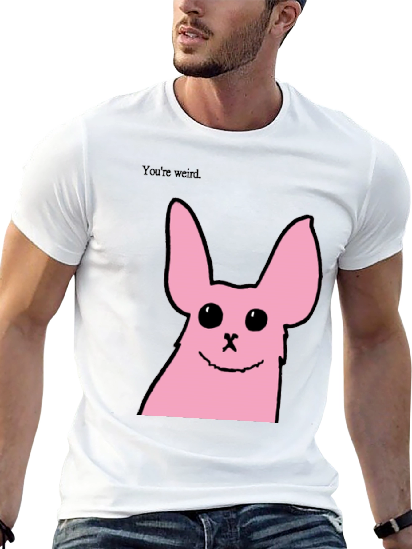 Black Funny Pink Bunny Graphic Tee - You're Weird view 13