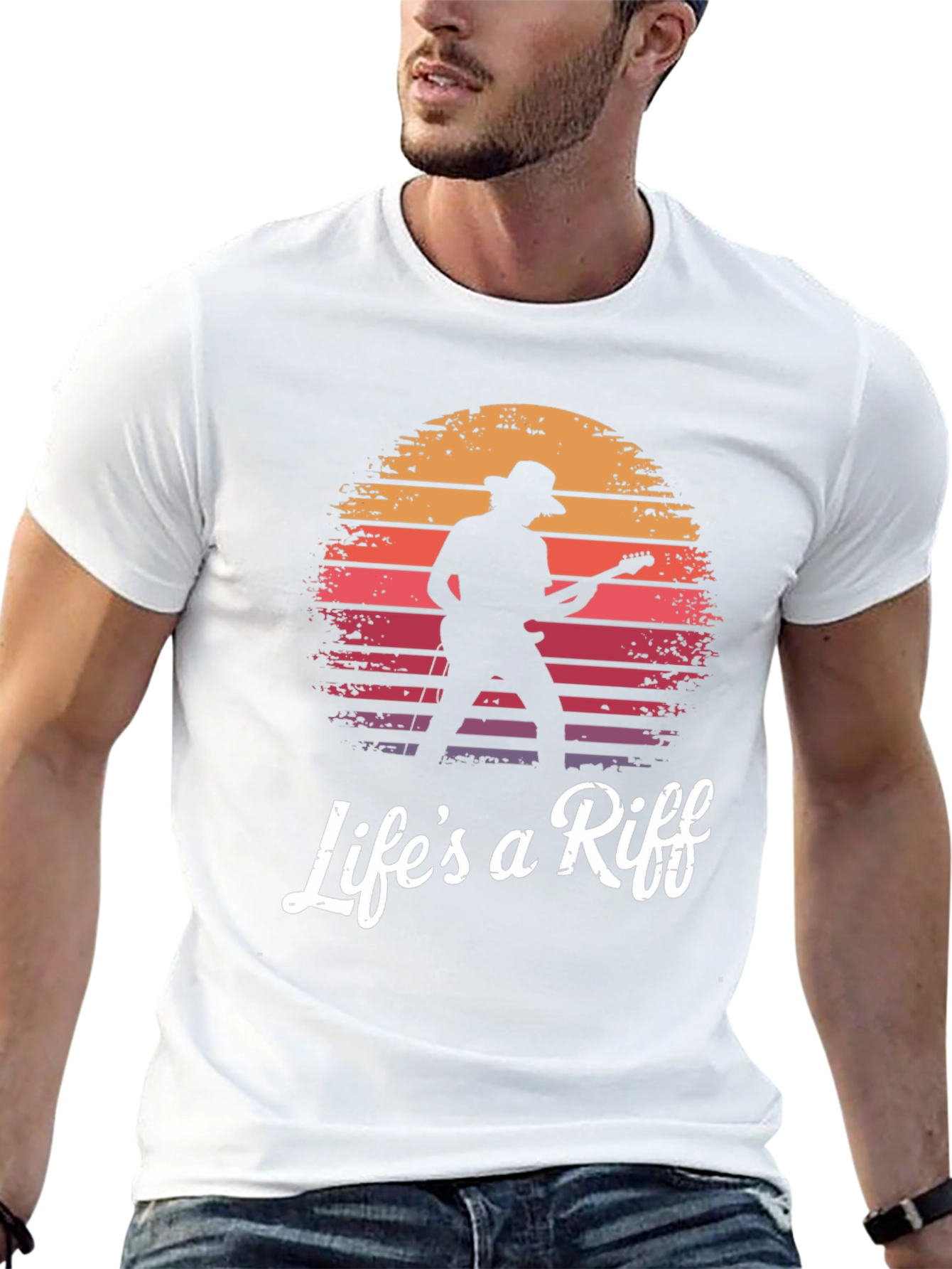 Black Life's a Riff Guitarist Sunset Graphic T-Shirt view 13