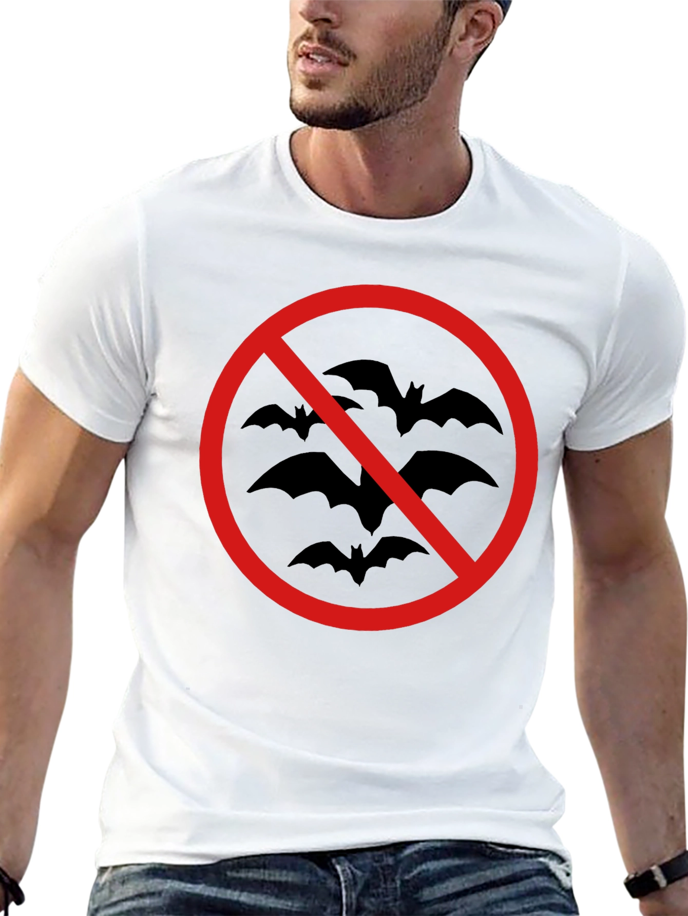 Black No Bats Allowed T-Shirt - Black Cotton Tee view 13