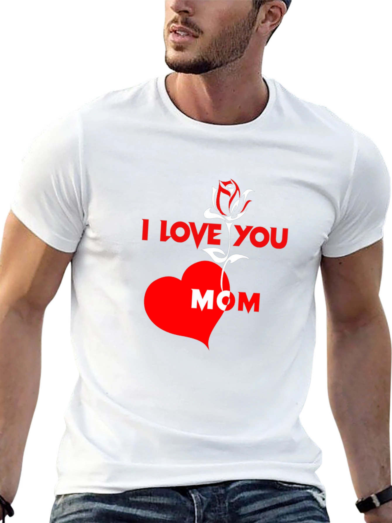Black I Love You Mom T-Shirt - Rose Heart Design view 13