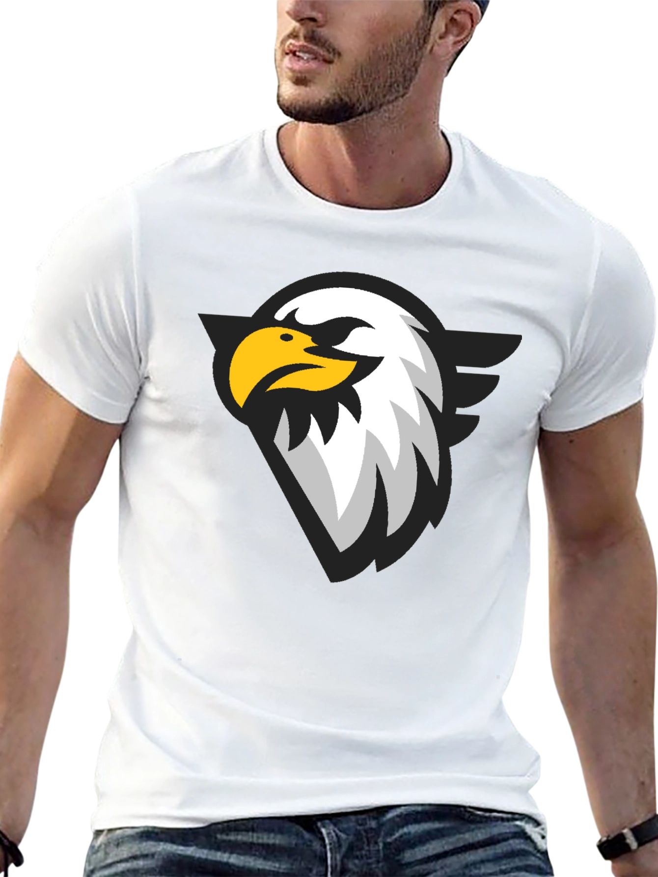 Black Black T-Shirt with Eagle Graphic Print view 13