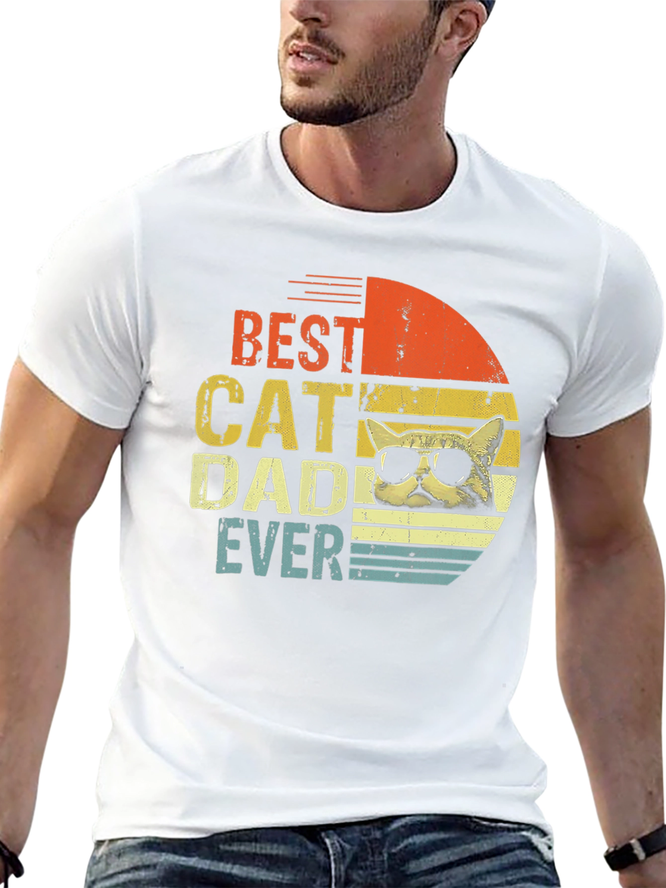 Black Best Cat Dad Ever Graphic T-Shirt view 13