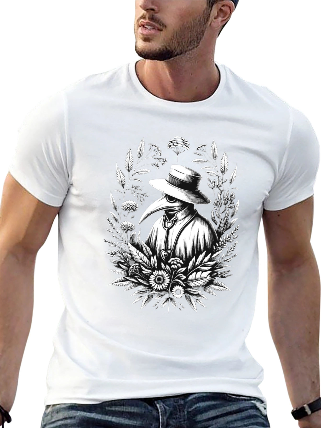 Black Plague Doctor Floral Black T-Shirt view 13