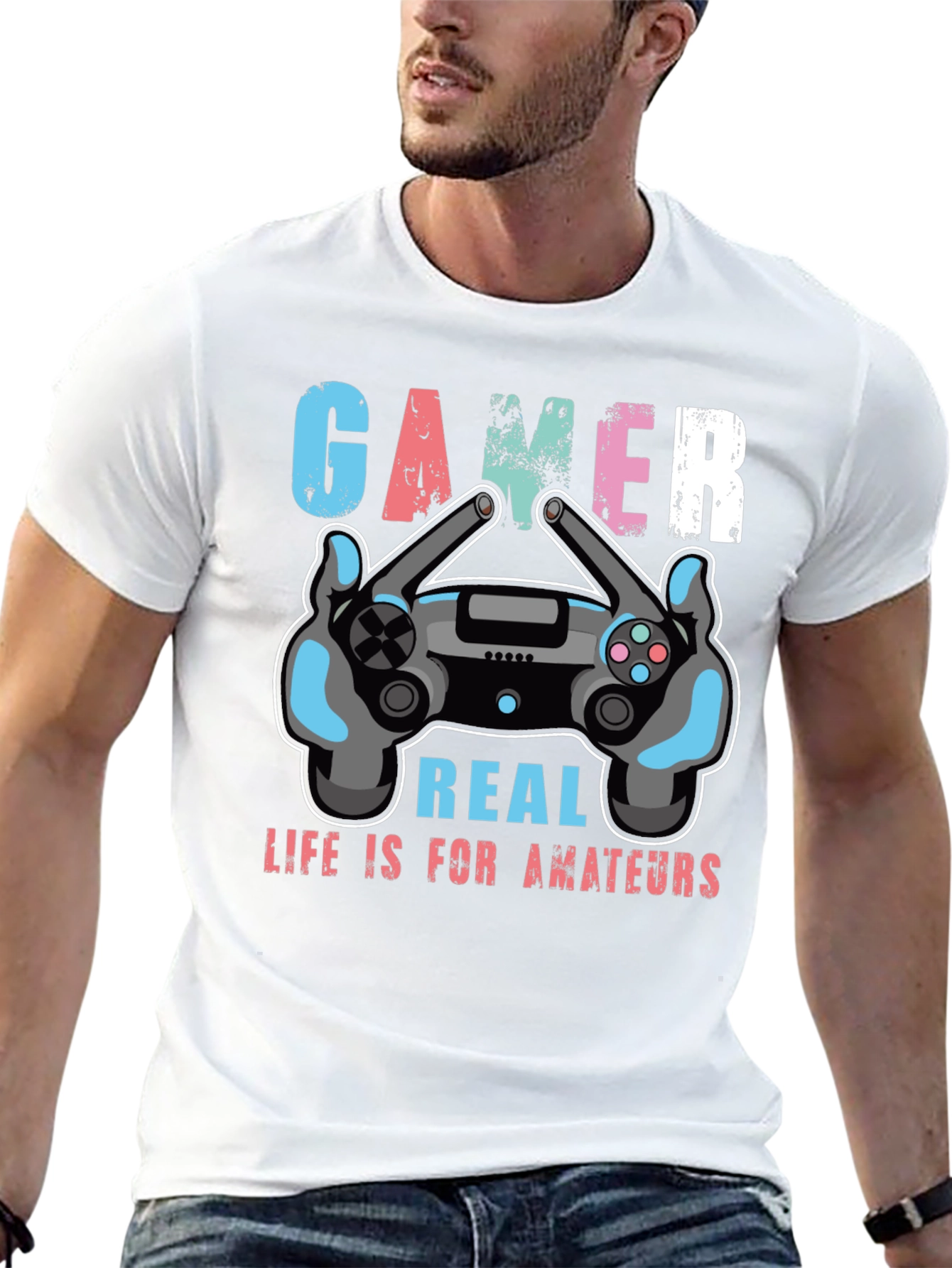 Black Gamer Life is for Amateurs Graphic T-Shirt view 13