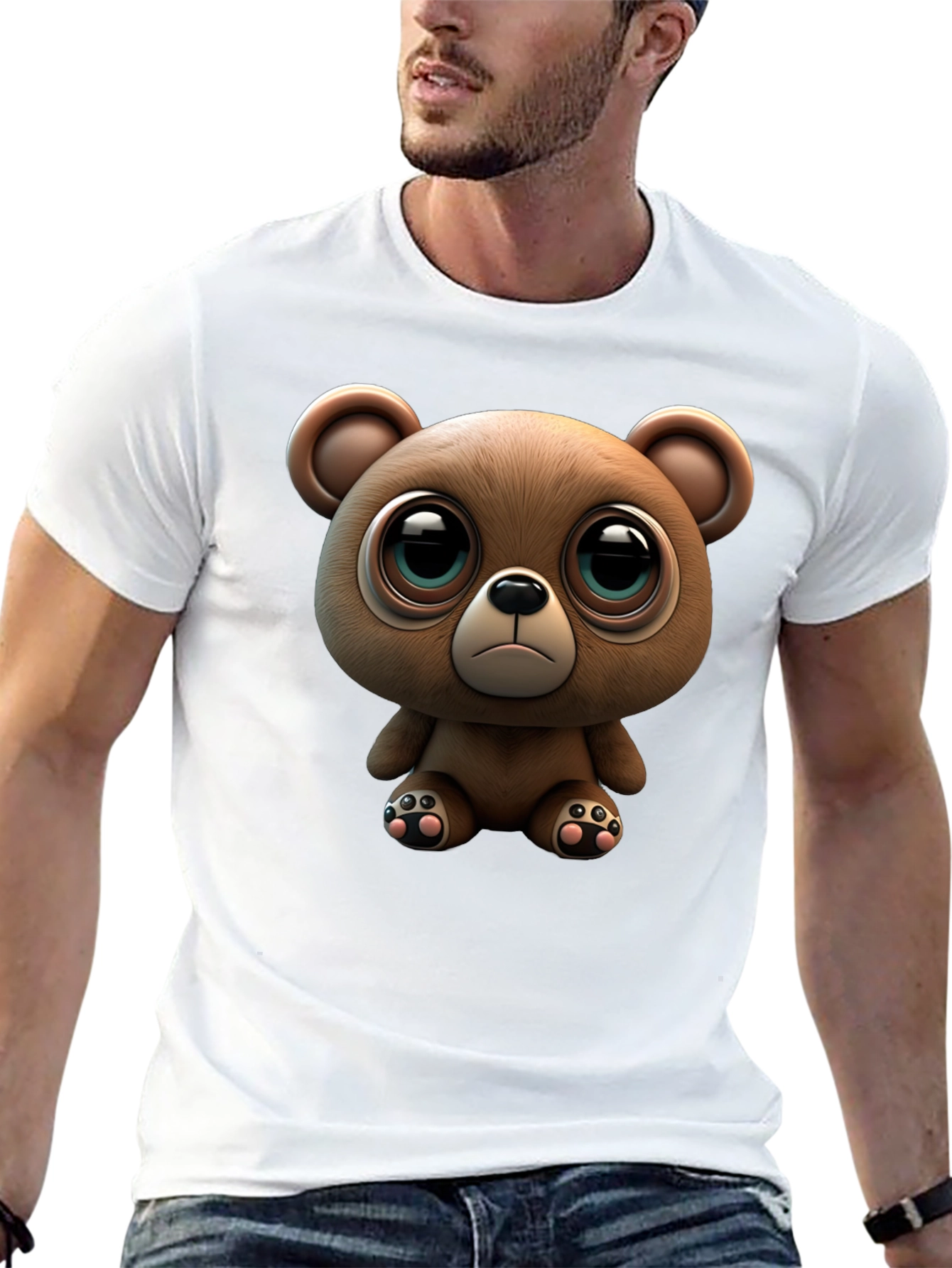 Black Cute Teddy Bear Graphic Black T-Shirt view 13