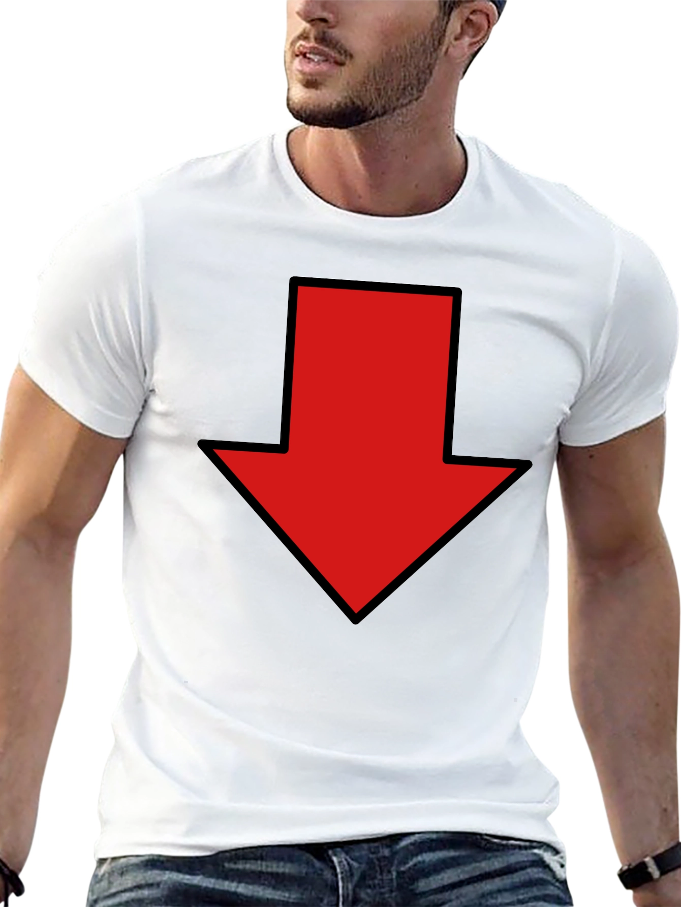 Black Red Down Arrow Graphic Print Black T-Shirt view 13