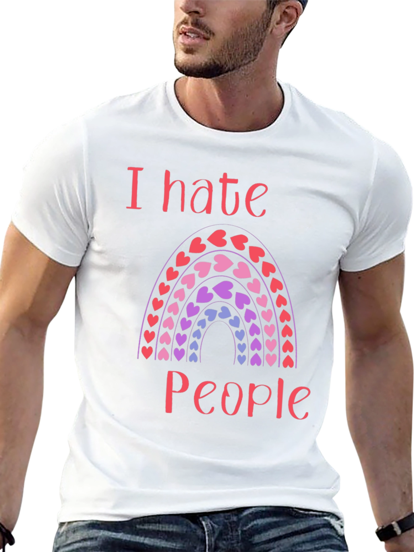 Black I Hate People Rainbow Heart T-Shirt view 13