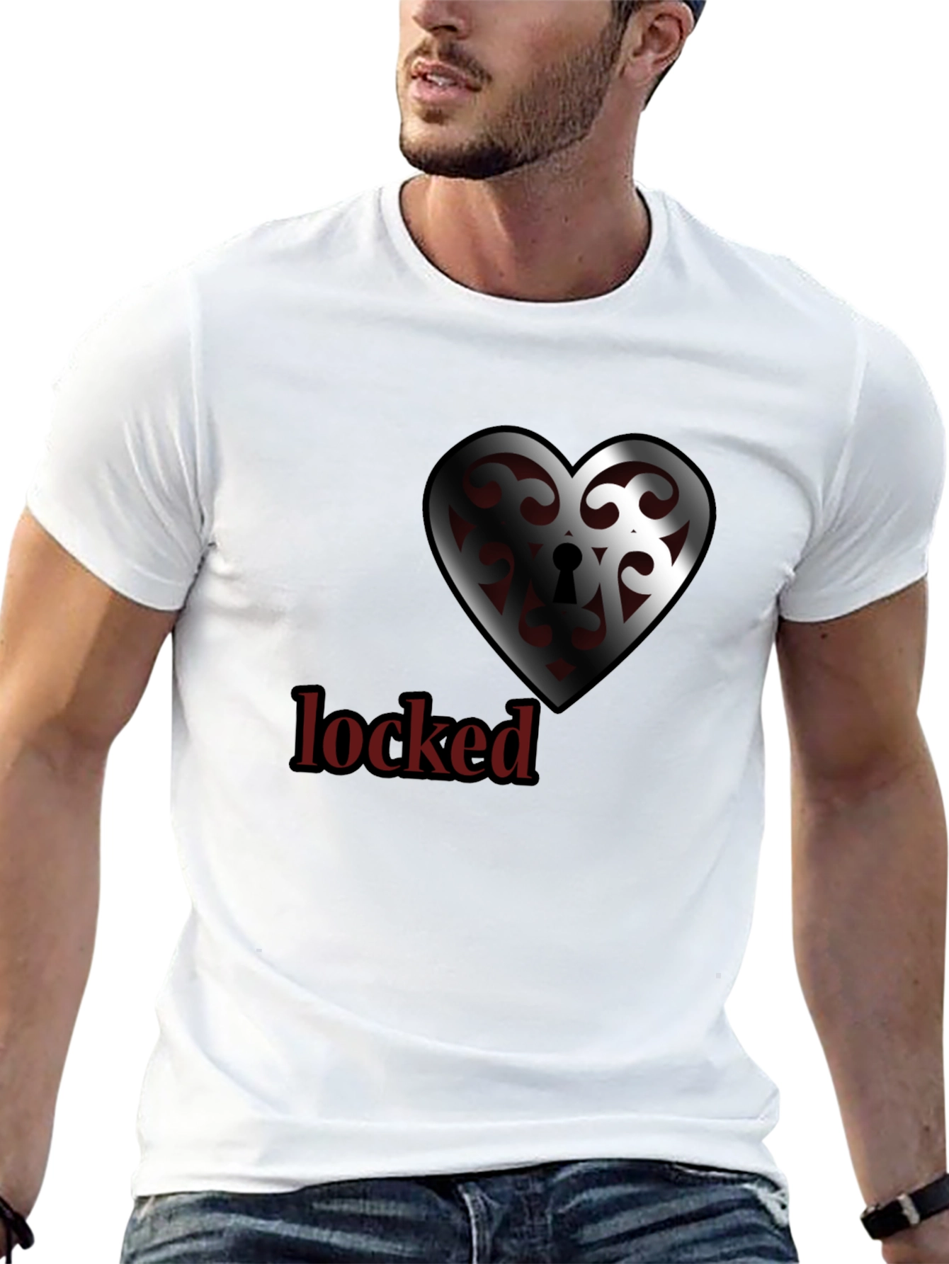 Black Locked Heart Graphic Tee - Stylish Crew Neck view 13