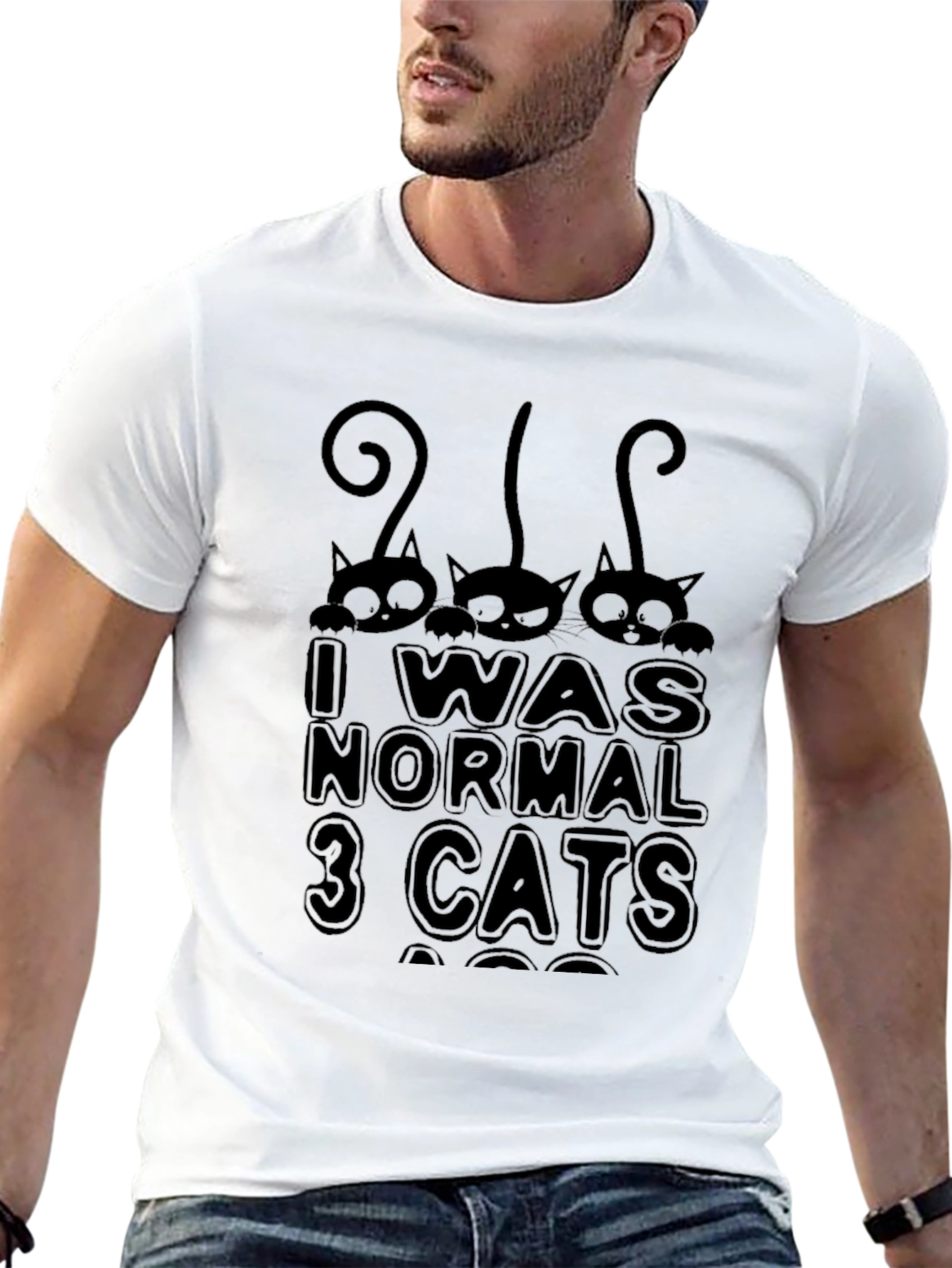 Black I Was Normal 3 Cats Ago Black T-Shirt view 13