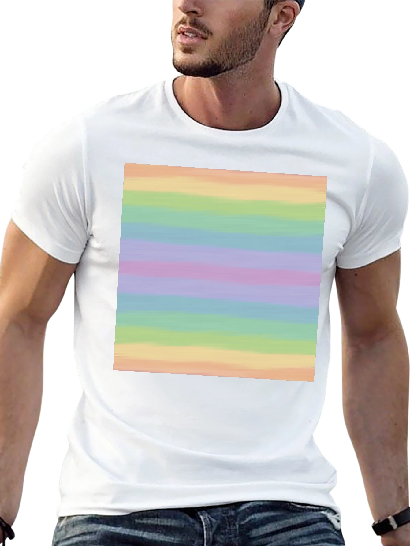 Black Rainbow Stripe Graphic Tee - Soft Cotton Blend view 13