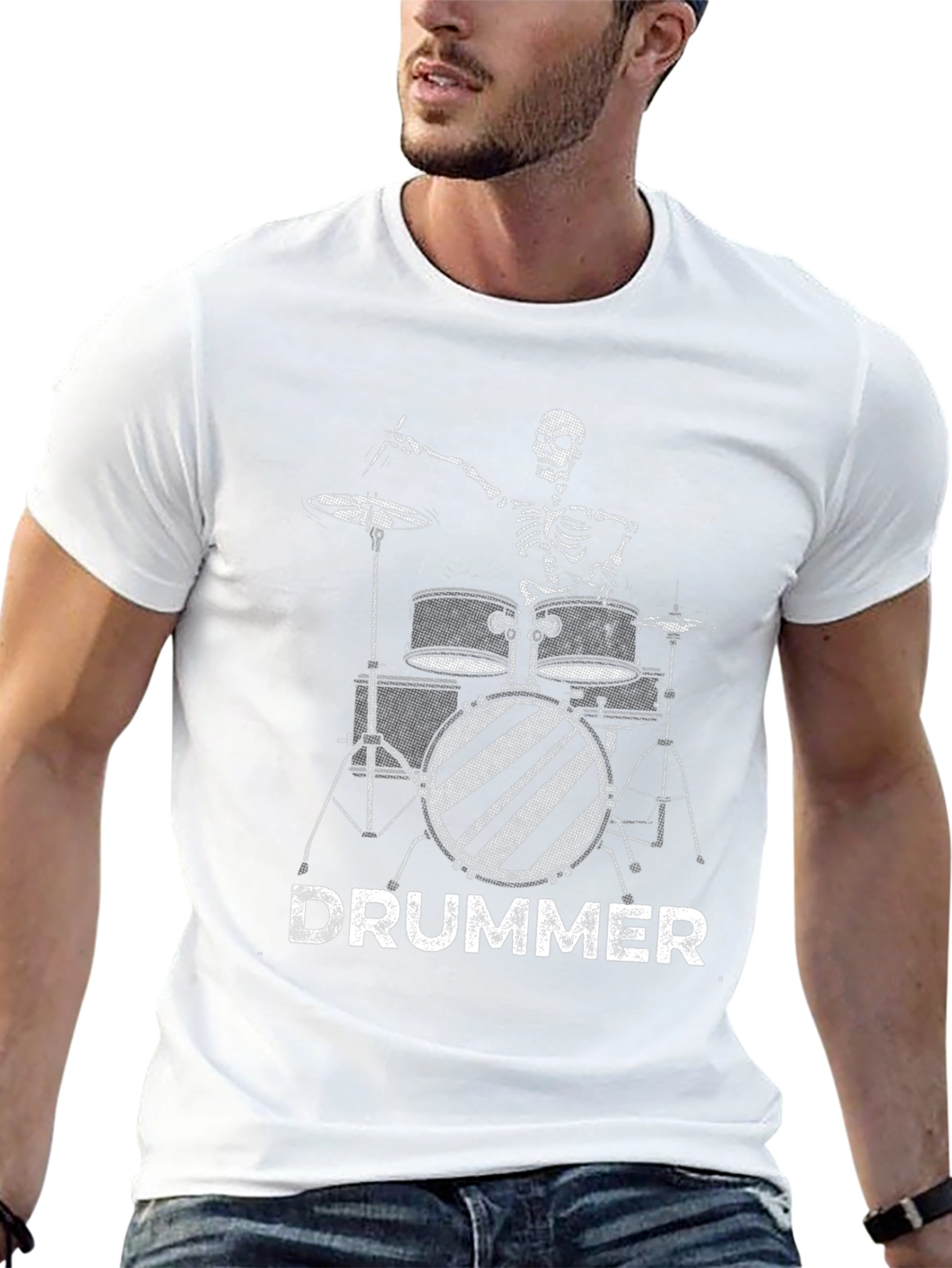 Black Skeleton Drummer Graphic Black T-Shirt view 13